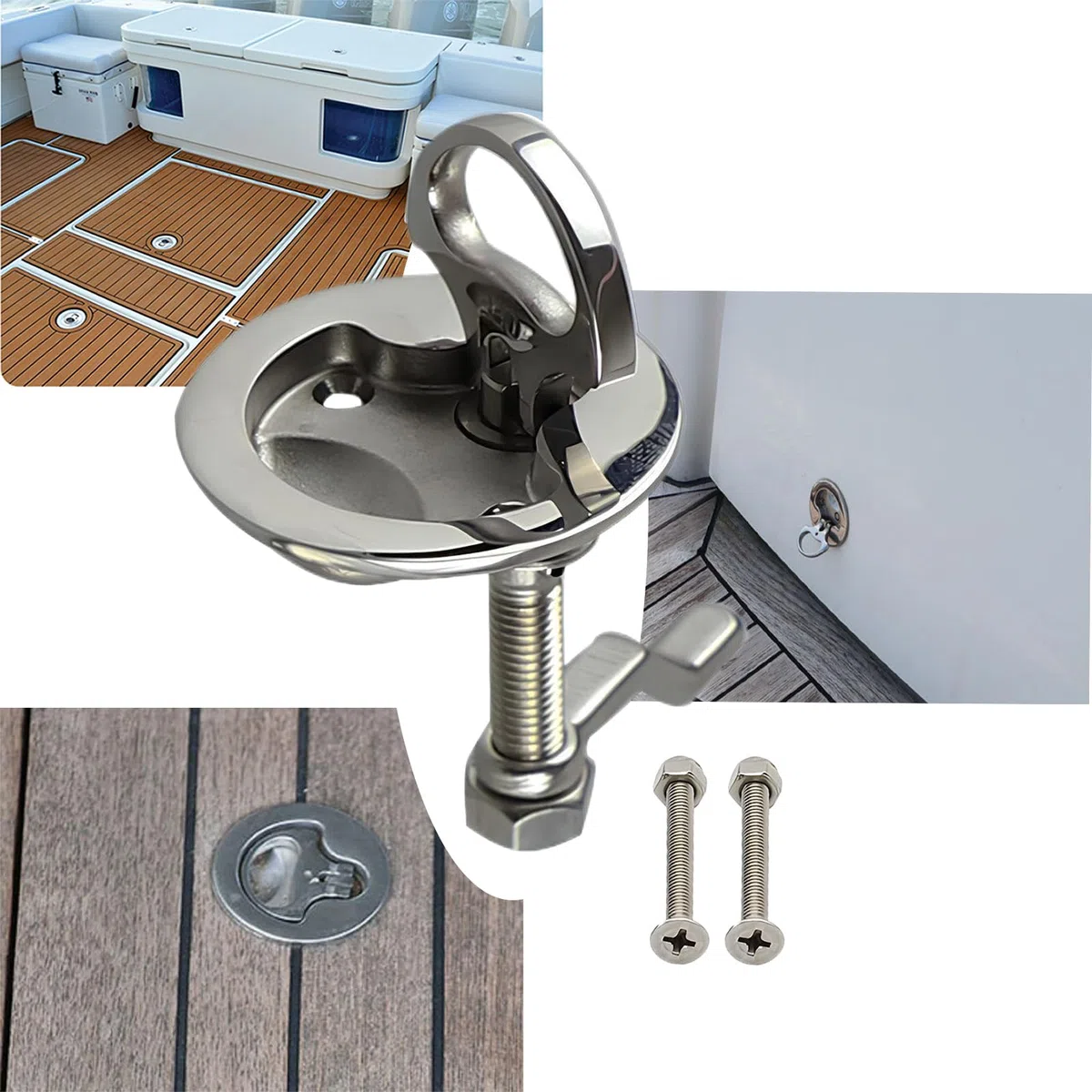 Marine-Boot-Nockenriegel, bündig montiert, 316 Edelstahl, runde Bodenluke, Verriegelung – Luke Slam Zugriegel mit Rückplatte und Schrauben