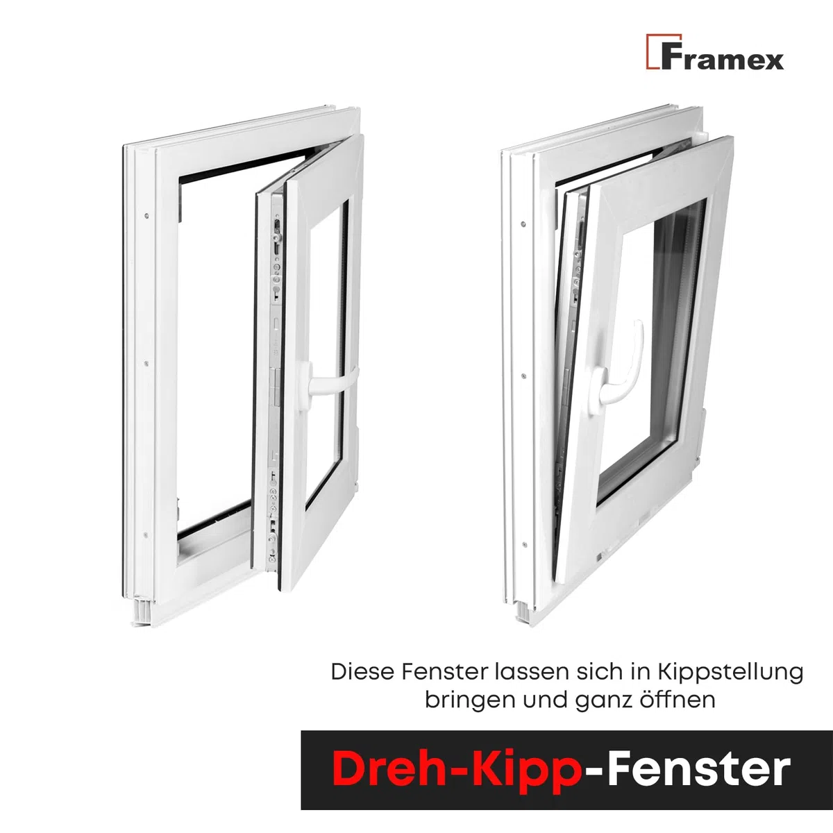 Kellerfenster Fenster Kunststofffenster Weiß Breite x Höhe 80 x 80 cm (800 x 800 mm) 2-fach (32 mm) Dreh Kipp DIN Rechts - Premium - Alle Größen