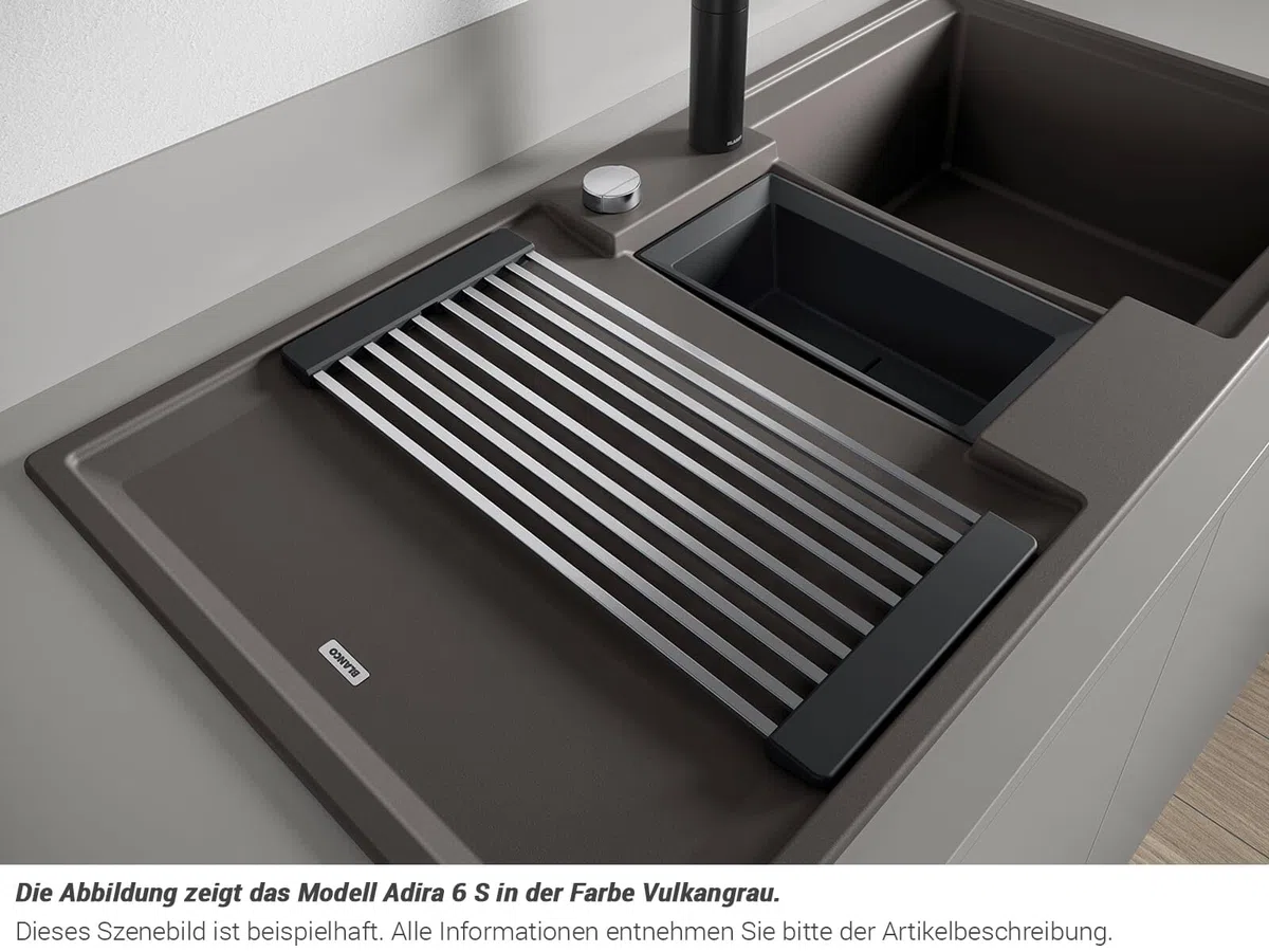 BLANCO ADIRA 6 S | Granitspüle aus SILGRANIT schwarz | Einbauart: Einbau von Oben | reversibel | für 60 cm breite Unterschränke | Großes Becken | Reinigungsfreundliche Öberfläche | [100x50x21,2 cm]