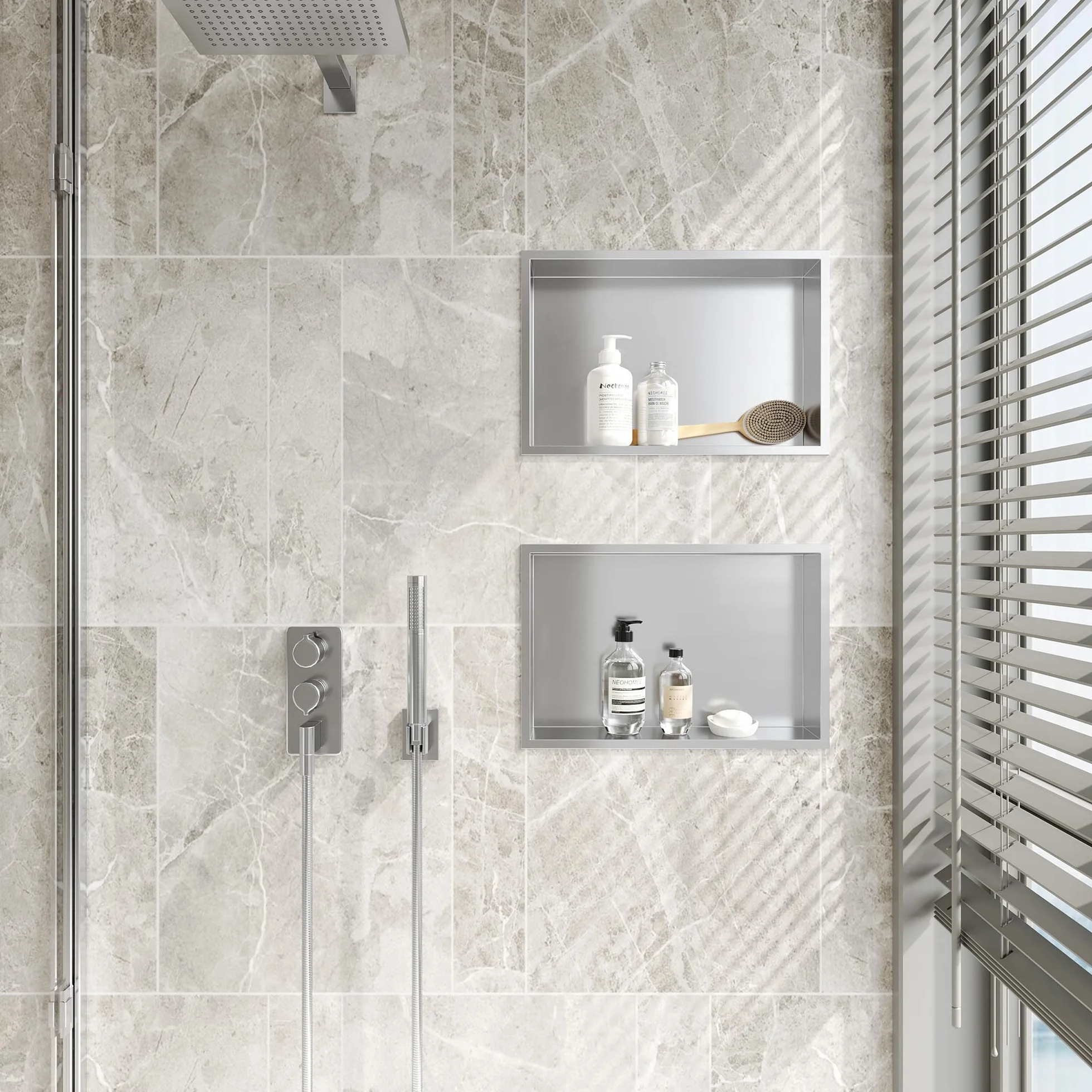 Neodrain Wandnische Dusche 304 Edelstahl Duschnische 45 x 30 cm Einbaunische Lagerung für Badezimmer, Gebürstet