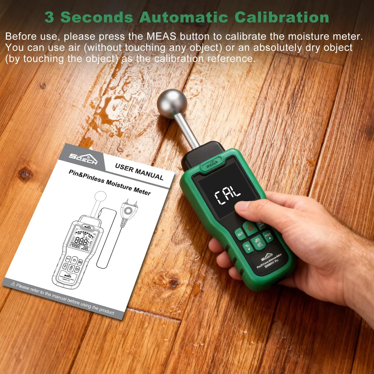 Feuchtigkeitsmessgerät, SQECH Feuchtigkeitsmesser mit Thermometer, Alarm, Multifunktionaler Feuchtemessgerät mit Farb-LCD, Nadel-Sensor für Wand, Holz, Mauerwerk,Wohnwagen, Wohnung