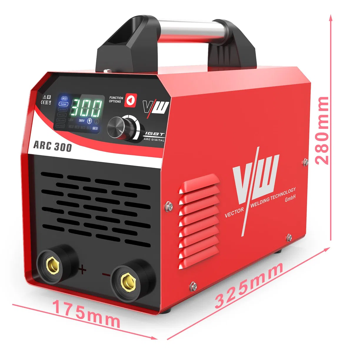VECTOR WELDING 300A Elektroden Schweißgerät, ARC/MMA IGBT Inverter Schweißgerät mit Heißstart, Anti-Sticking und Überhitzungsschutz für Profis, ARC 300, Inklusive 10 x Schweißelektroden