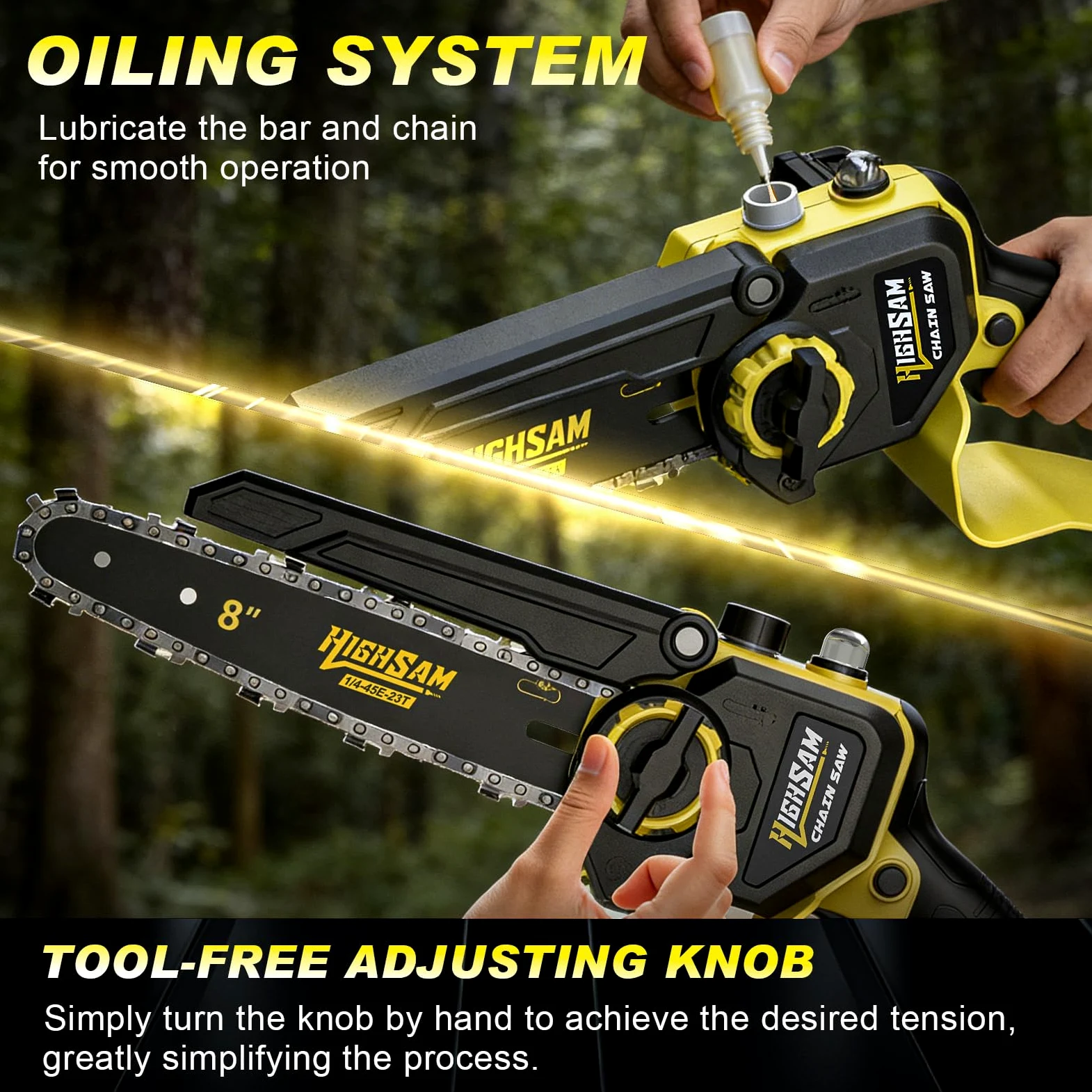 2-in-1 Akku Kettensäge & Astsäge Akku für Makita 18V, 8 Zoll Bürstenloser Mini Kettensäge mit Akku 2×4.0Ah, Verlägerungsstange Bis 4.2m, 180° Sägekopf, Elektrische Hochentaster für Ast & Holzschneiden
