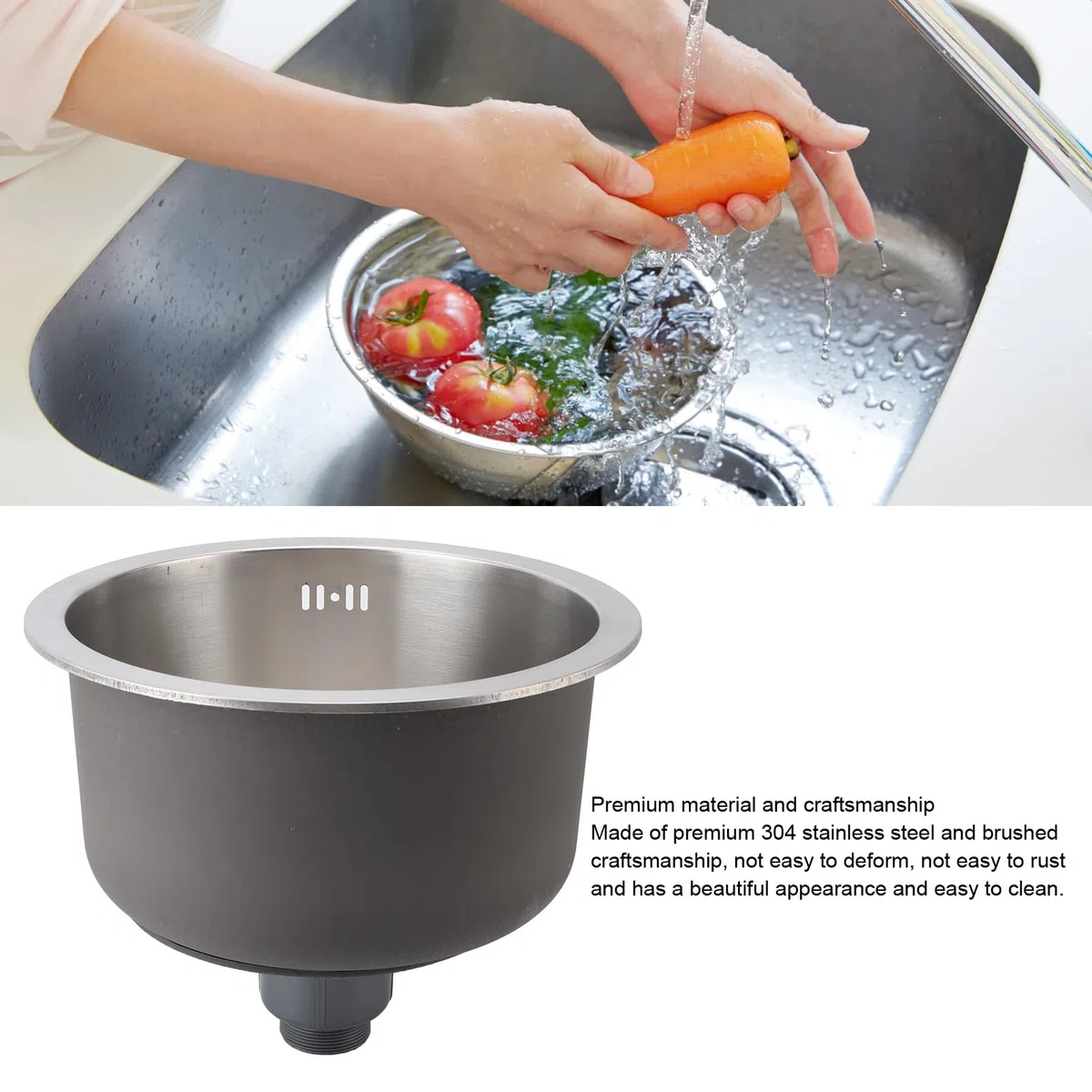 Barspüle aus Edelstahl 304, Gebürstetes Einzelbecken-Küchenspülbecken, 36 Cm Unterbau, Rostfreies Rundes Spülbecken, Anti-Überlauf, Ideal für Küche und Bar