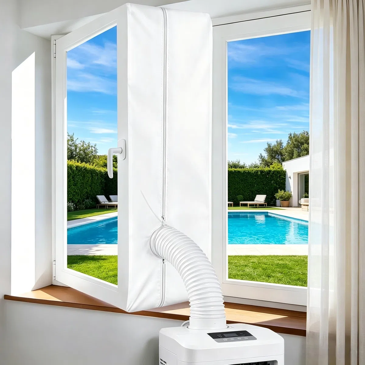 Klimaanlage Fensterabdichtung für Mobile Klimageräte, Hot Air Stop Window Seal, Doppel-Reißverschluss, 400 cm
