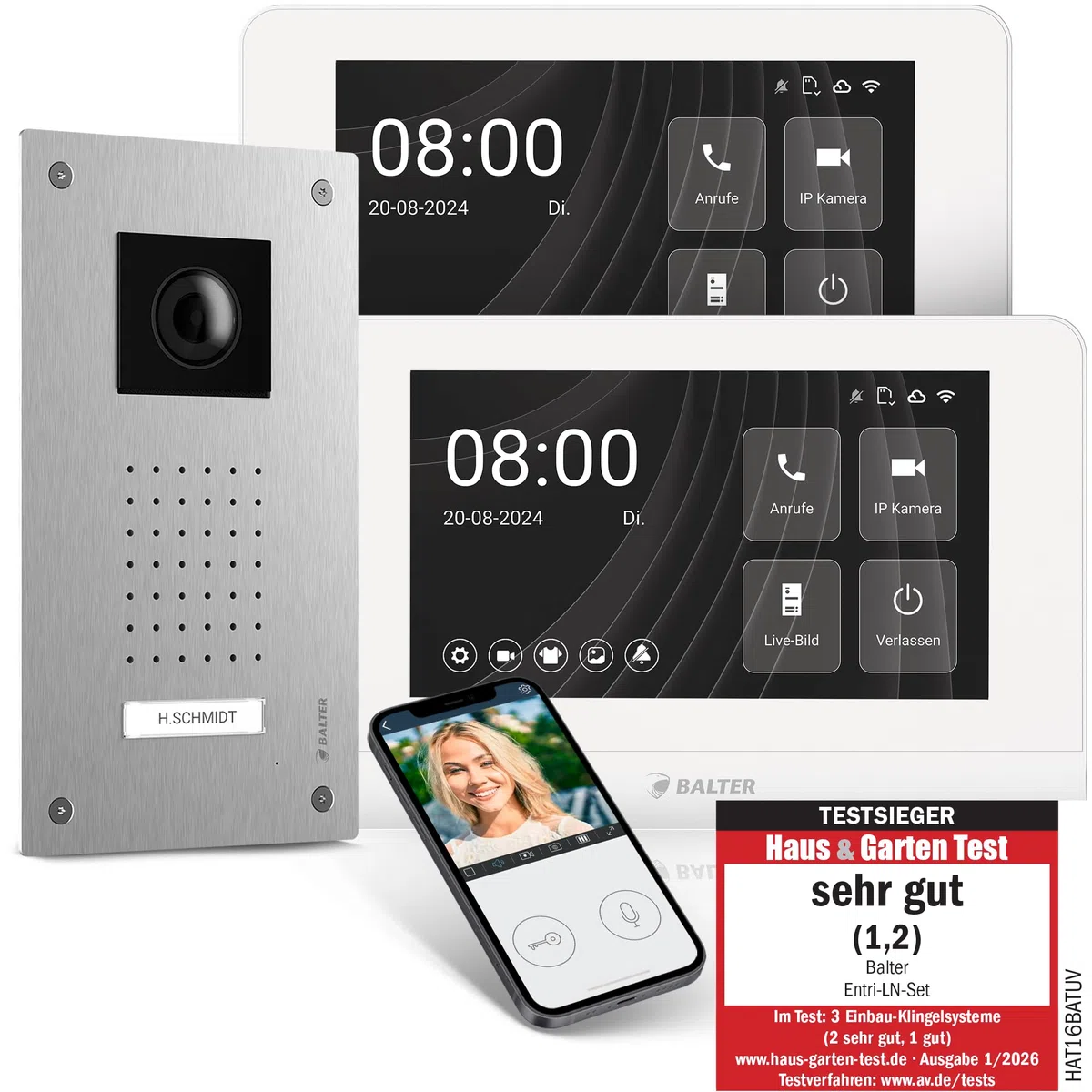 Entri Video Türsprechanlage, Unterputz Türklingel mit Kamera, Smartphone App, 1 Familienhaus, Video Türklingel, 2x7 Zoll HD-Monitor, Full HD Kamera, Gegensprechanlage mit Türöffner und Klingel 2 Draht