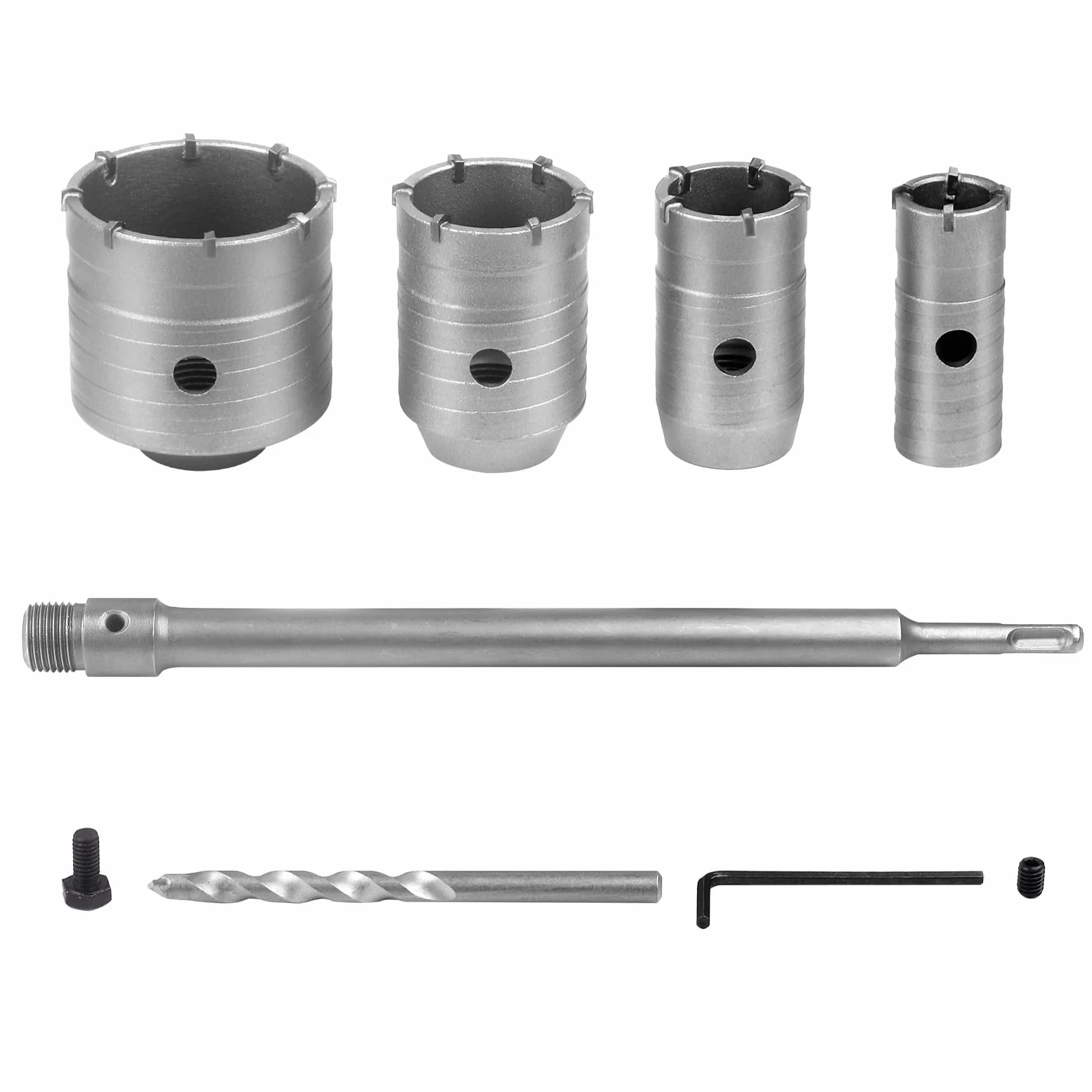Trockenbohrkronen-Set für Beton – 6-tlg. Set Ø 30/40 / 50 / 68mm mit 320mm Rundschaft & SDS-Plus Adapter – Hohlbohrkronen für Mauerwerk, Ziegel, Zement, Stein, Fliesen & Klimaanlagenmonta