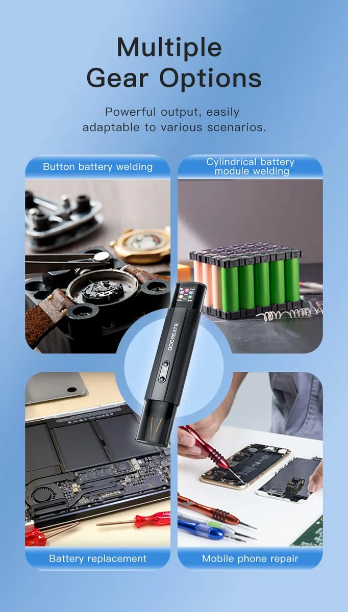 Punktschweißgerät für Akkus, Akku-Punktschweißgerät, 99-Gang Einstellbares mit LCD-Anzeige, Ersatzschweißnadel Punktschweißgeräte für Batterien, Automatischer und manueller Modus (HU-10A)