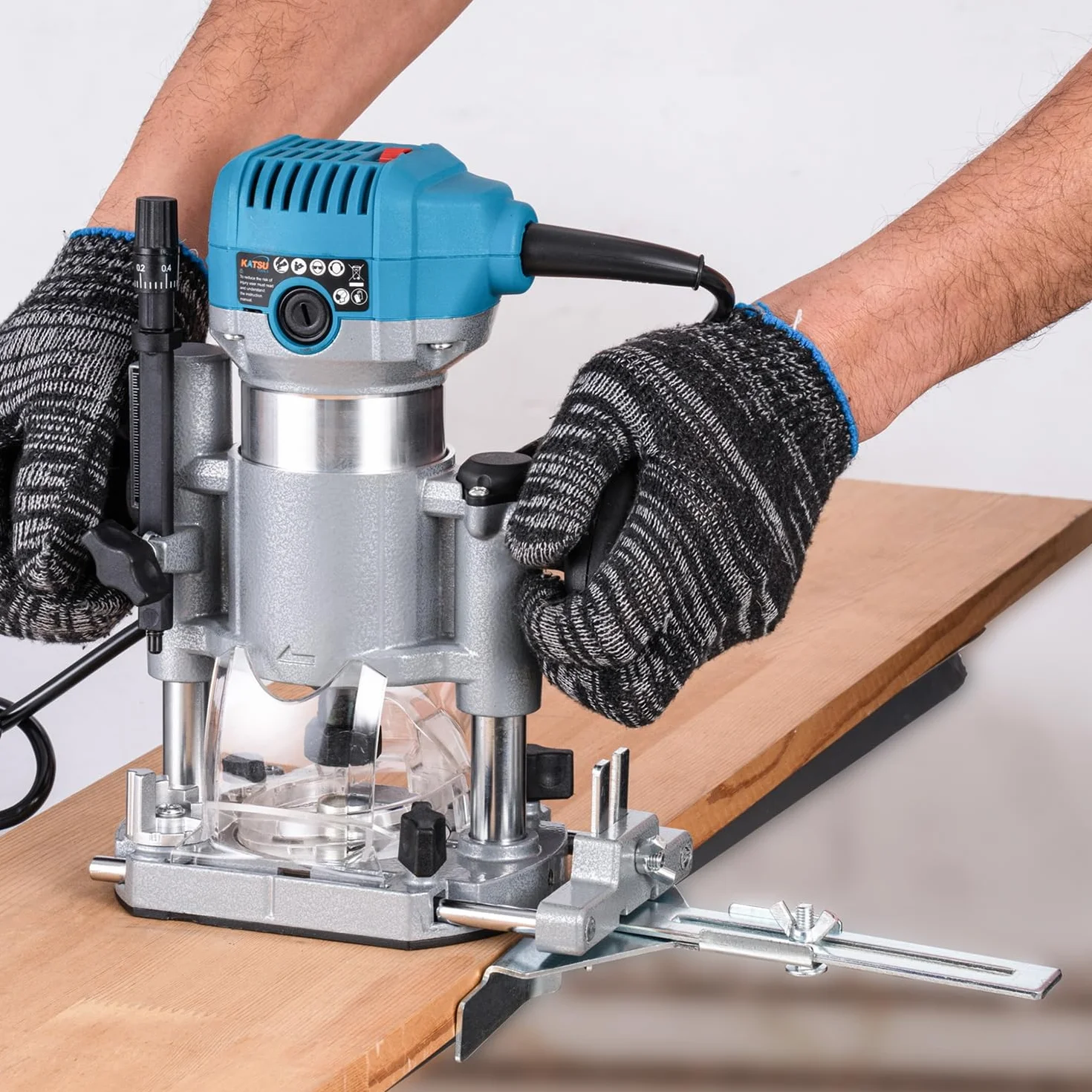 KATSU Tools Elektrohobel/Trimmer Holz 710 W – Soft-Start, Eintauchbasis, Aluminiumgehäuse, 3 Spannzangen (1/4″, 6 mm, 8 mm) Heimwerken