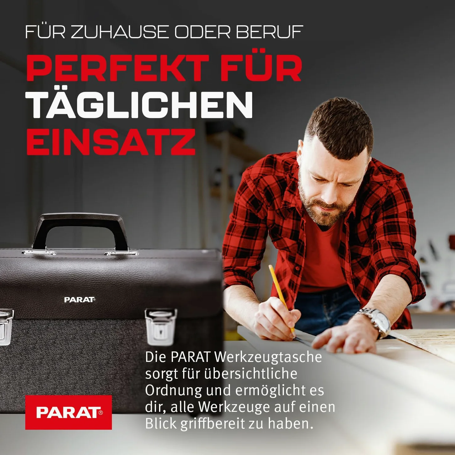 PARAT NEW CLASSIC Individual M leere Werkzeugtasche 15 L | Robuste Ledertasche mit ABS-Seiten & Steckschlössern | Kompakte Profi-Werkzeugtasche mit Tragegriff | Sicher & funktional im Einsatz