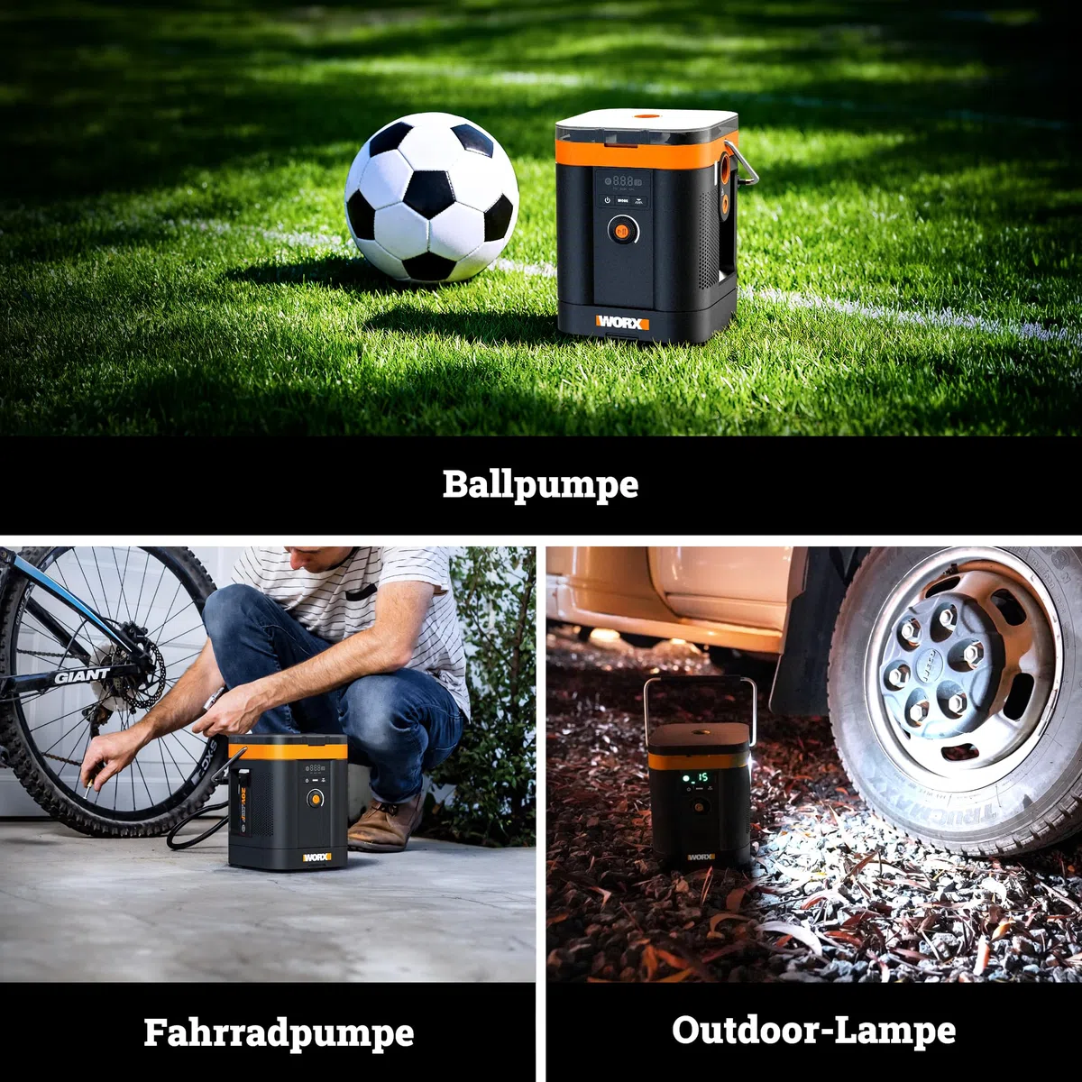 WORX WX098.9 Akku-Kompressor 20V, Multifunktions-Luftpumpe mit Hochdruck & Hochvolumen, Digitaldisplay, LED-Licht, max. 10,3 bar / 150 PSI, PowerShare kompatibel, ohne Akku & Ladegerät