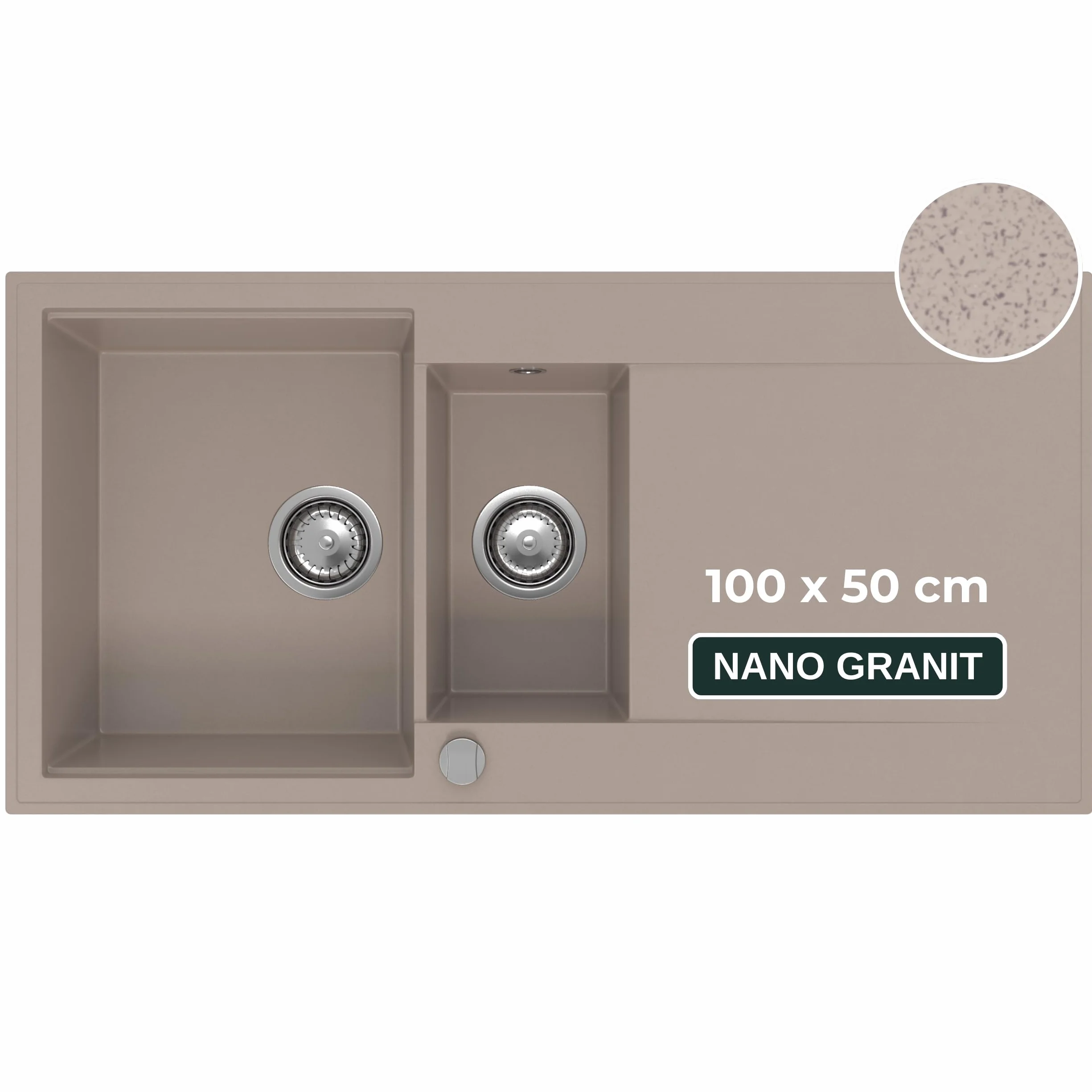 SINK QUALITY Spülbecken beige 100x50 cm, Granitspüle 1,5 Becken, Spüle mit Siphon und Imprägniermittel, Küchenspüle ab 60er Unterschrank