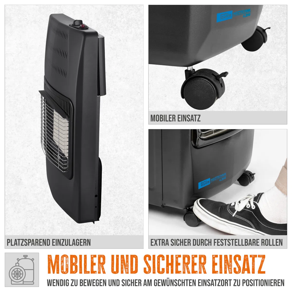 Güde Gasheizer GGH 4200 K (4200 W, 3 Heizstufen, Piezozündung, mobil einsetzbar, 50 mbar Arbeitsdruck, Keramik-Heizelemente, thermische Sicherung, 4 Feststellrollen, inkl. Gasschlauch und Druckregler)