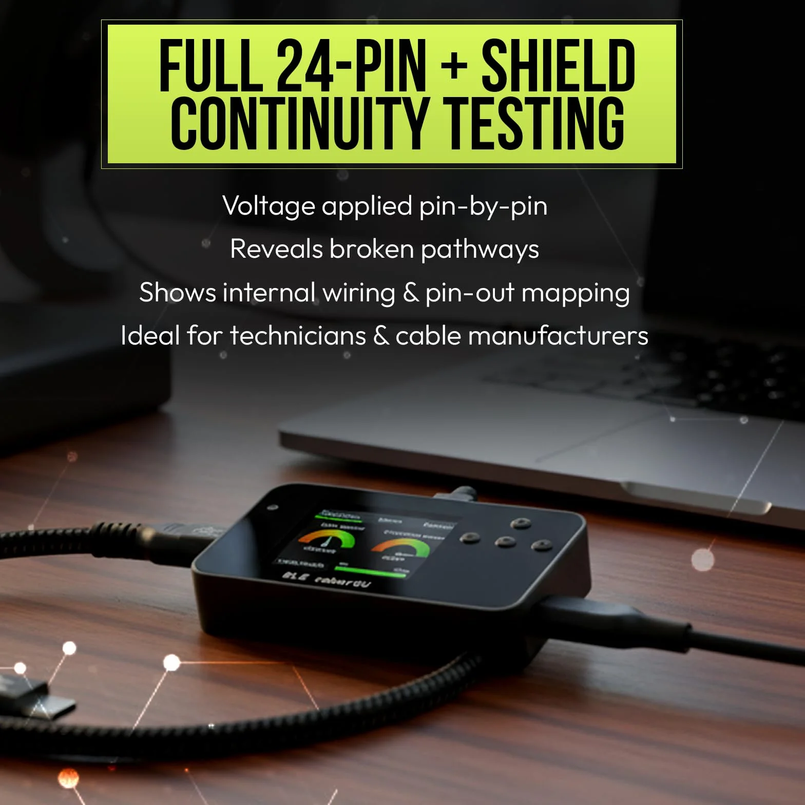 BLE caberQU Digitaler USB-C-Kabeltester, USB PD 3.0/3.1/3.2 eMarker-Anzeige, 25-polige Kontinuitäts-Pinbelegung, USB 2/3/4, Kabelwiderstand, iOS- und Android-App (BLE caberQU)