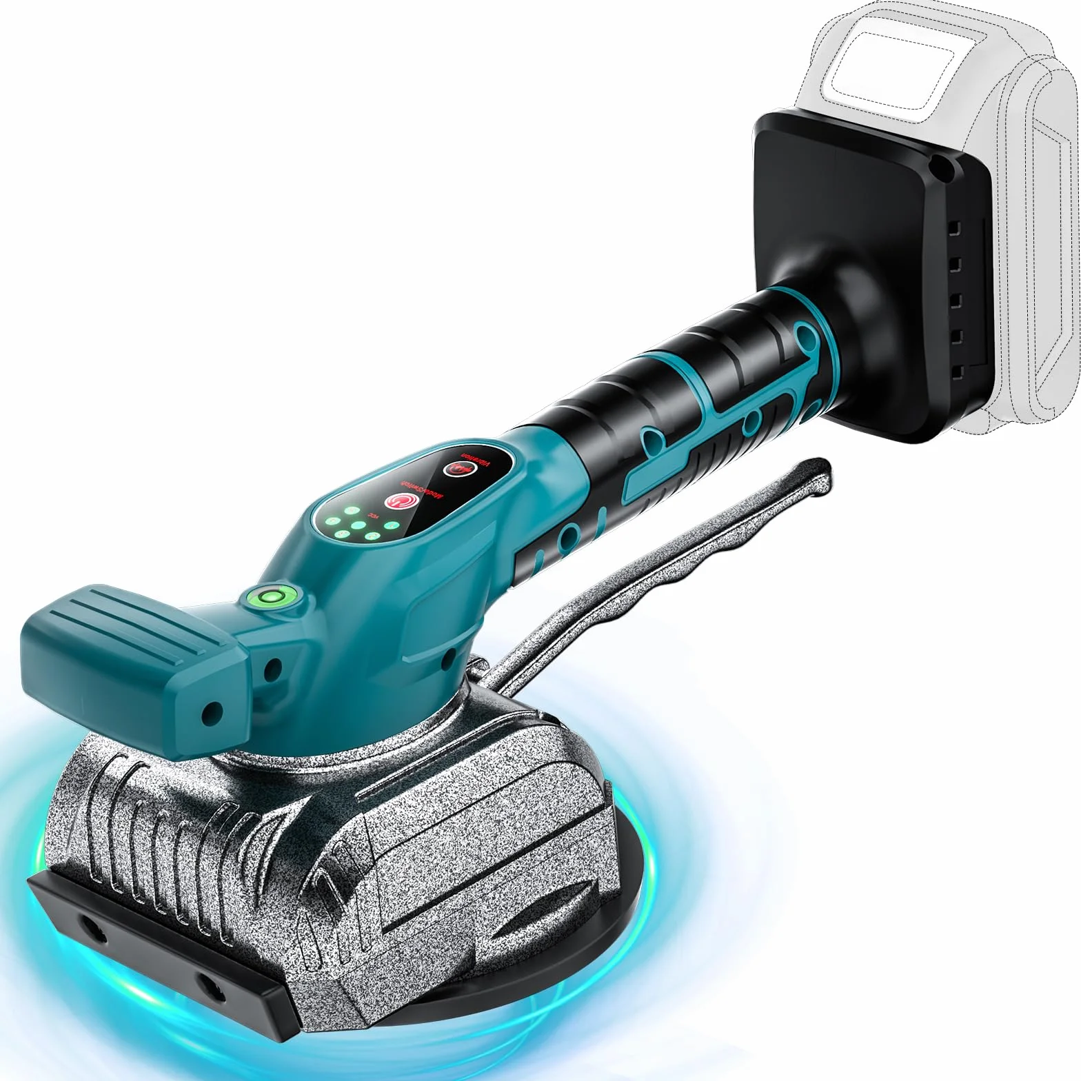 Powtree 2IN1 Akku Fliesenrüttler für Makita 18V Akku (ohne Batterie), 70kg Adsorption Fliesen Vibrationsgerät Fliesenvibrator mit 5 einstellbaren Geschwindigkeiten und großem Saugnapf