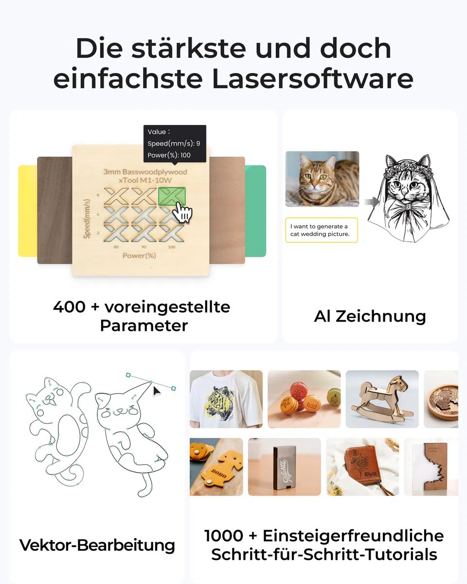 xTool S1 Laser Graviermaschine 40W Deluxe Kit, Geschlossene Sicherheit, Pin Punkt Positionierung, Autofokus, 600mm/s Geschwindigkeit, 498 * 319mm Arbeitsbereich für Metall, Holz, Leder