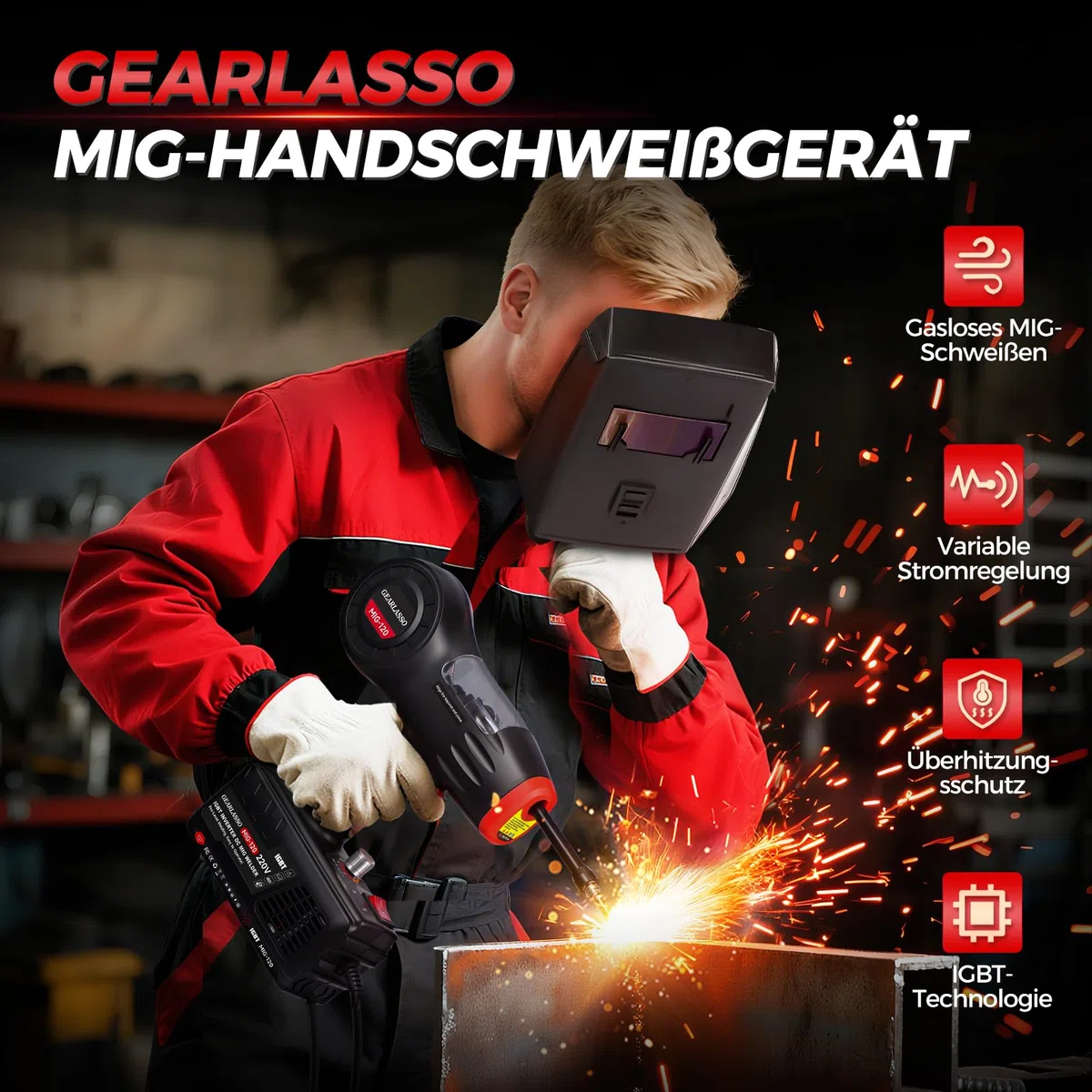 Handgehaltenes MIG-Schweißgerät, 220 V, 20–120 A, tragbares Flux Core-Schweißgerät, tragbares Flux-MIG-Schweißgerät, gasloses MIG-Schweißgerät