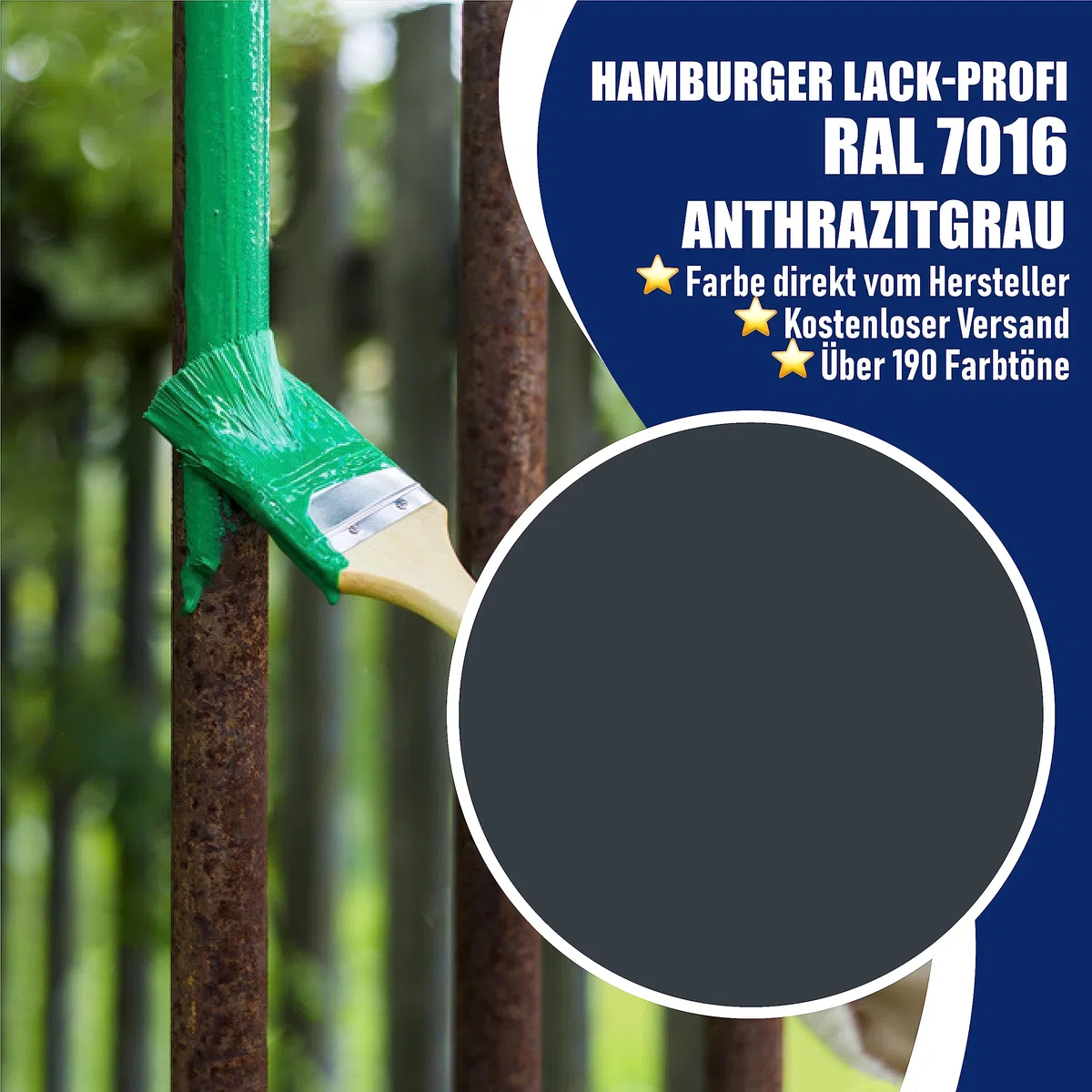 Metallschutzlack 3in1 SEIDENMATT Anthrazitgrau RAL 7016 Grau Metallschutzfarbe 3-in-1 Grundierung, Rostschutz und Deckanstrich in Einem Metalllack Metallfarbe // Hamburger Lack-Profi (1 L)