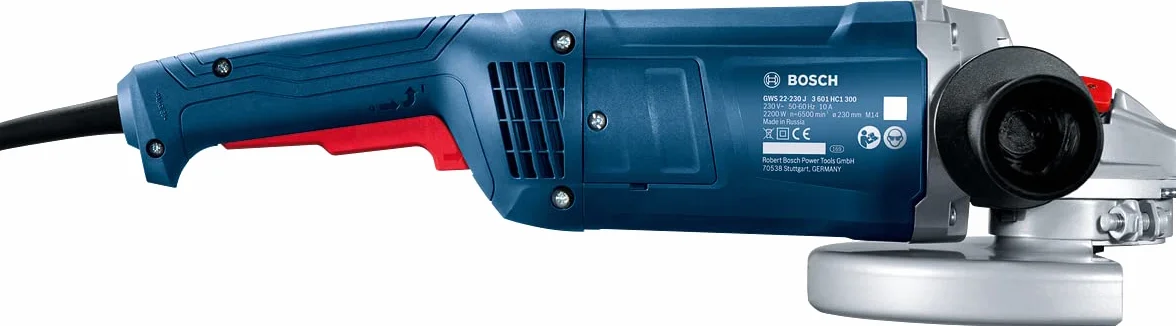 Bosch Professional Winkelschleifer GWS 22-230 J (Leistung 2.200 Watt, inkl. Zweilochschlüssel, Aufnahmeflansch, Spannmutter, Abdeckschutz, Zusatzhandgriff)