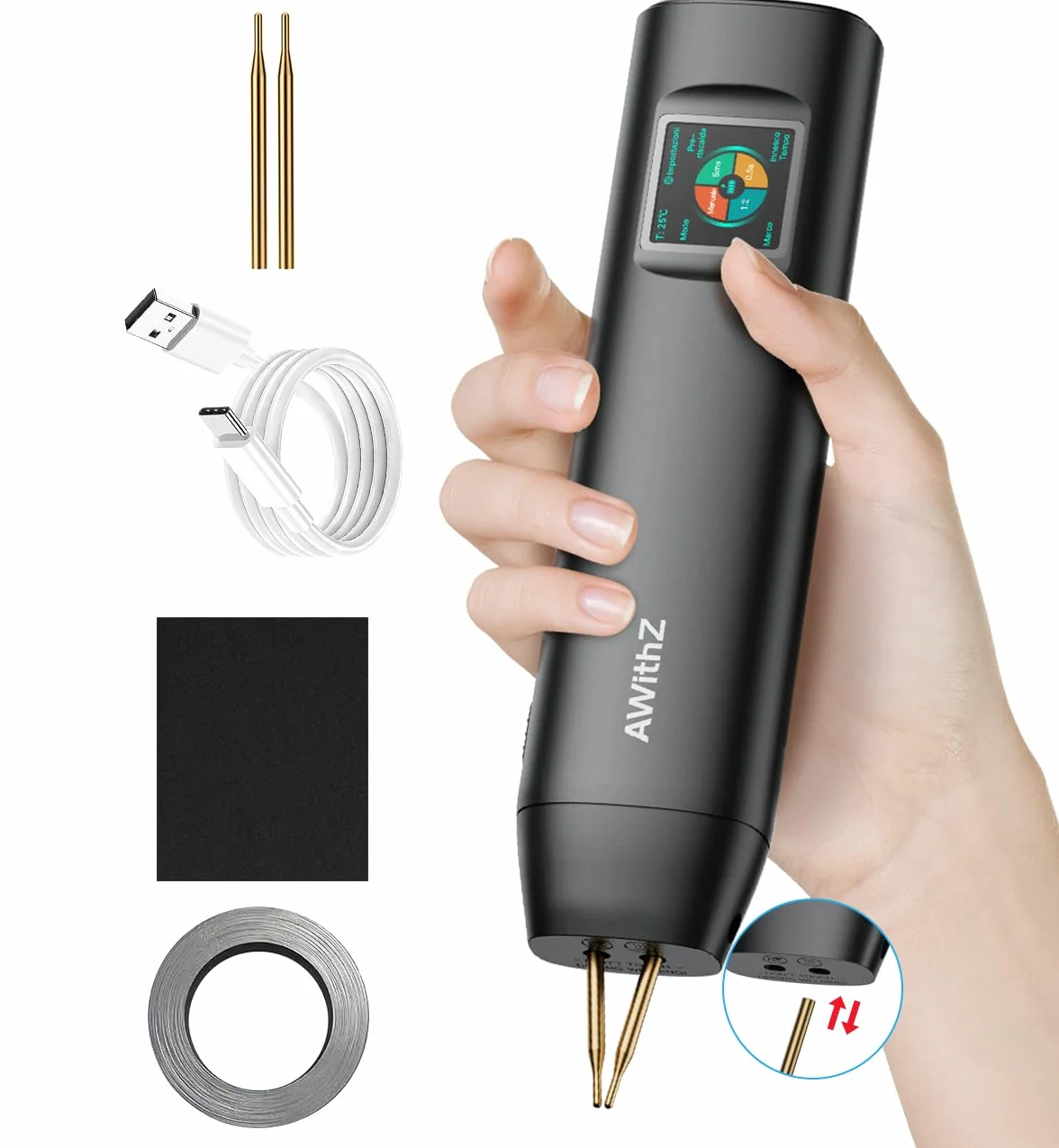 Akku-Punktschweißgerät, AWithZ1,5 Zoll LCD 99-Gang einstellbares Hand-Punktschweißgerät, tragbarer Punktschweißer mit automatischem und manuellem Modus, Punktschweißgerät für 18650-Akku (H2PRO)