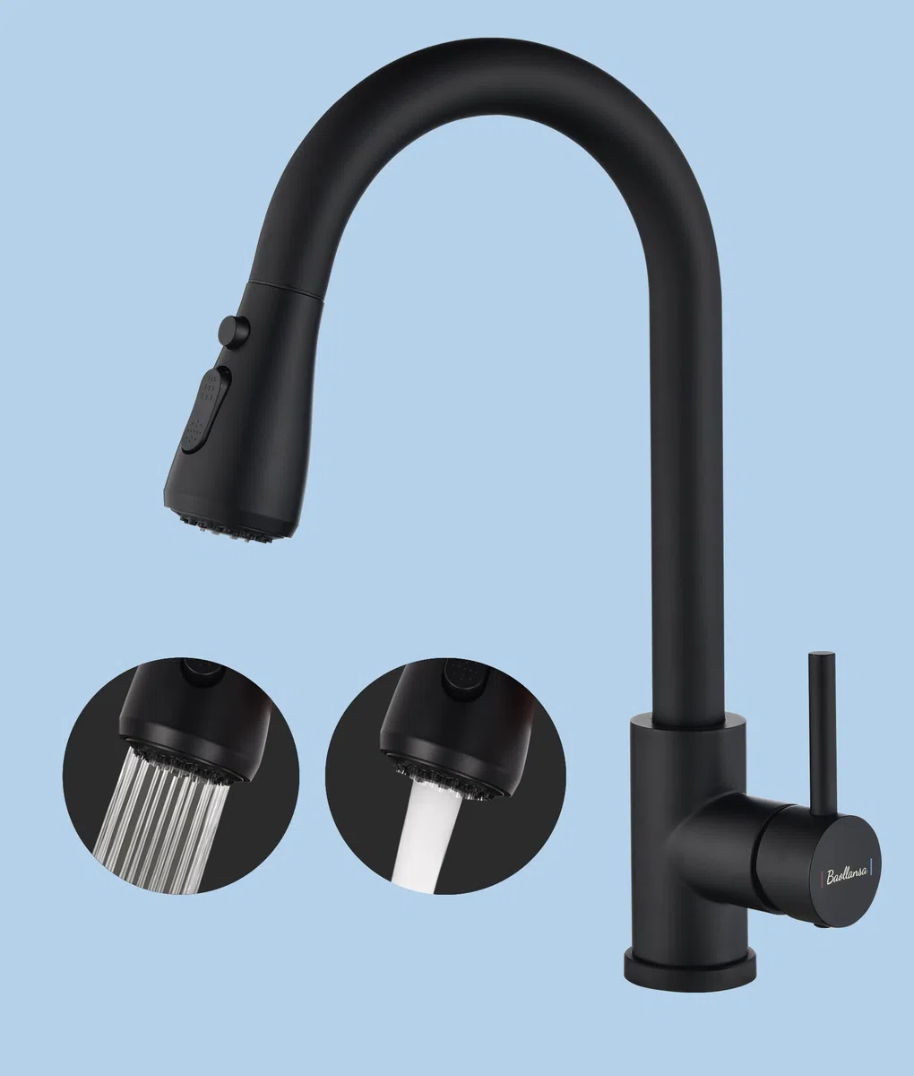 Wasserhahn Küche Ausziehbar,Hochdruck Küchenarmatur mit Herausziehbarer Brause Mischbatterie Küche mit 3 Funktionen 360°Drehbar,Kitchen Faucet Zwei Sprühfunktionen(Schwarz)