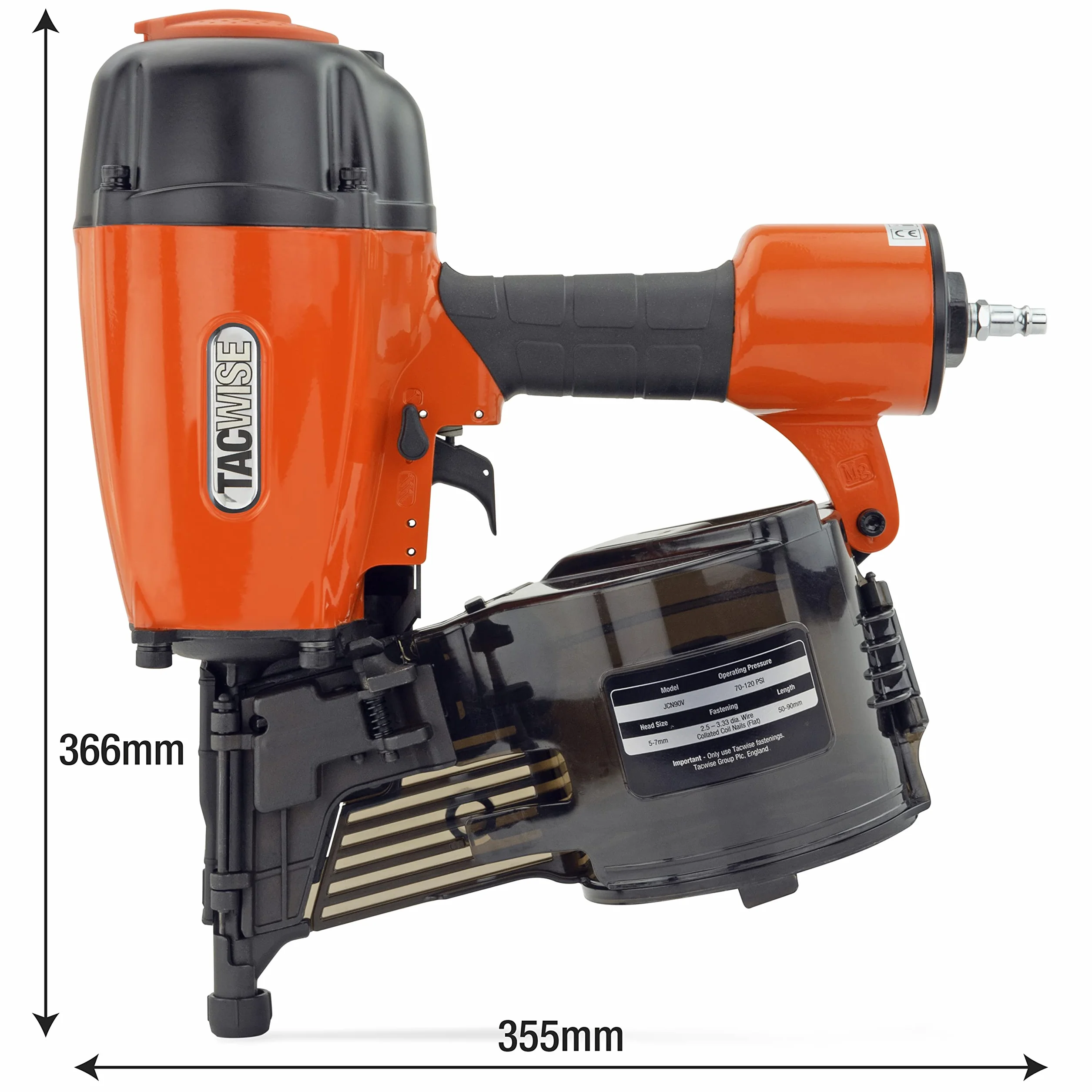 Tacwise JCN90V Druckluft-Coilnagler, 50-90 mm Flache Coilnägel