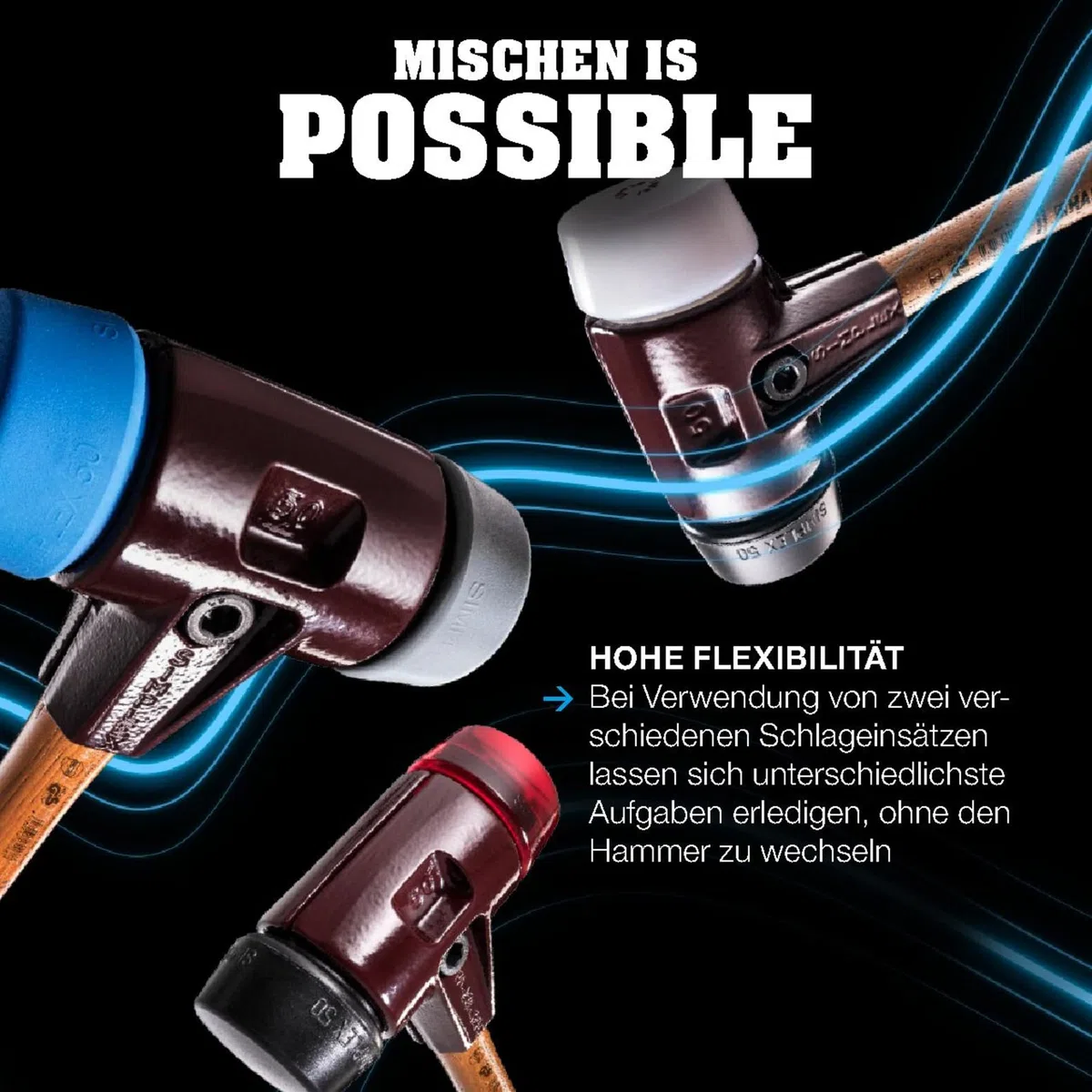 SIMPLEX-Schonhammer, TPE-soft/Superplastik; mit Tempergussgehäuse und hochwertigem Holzstiel | D=40 mm | 3017.040
