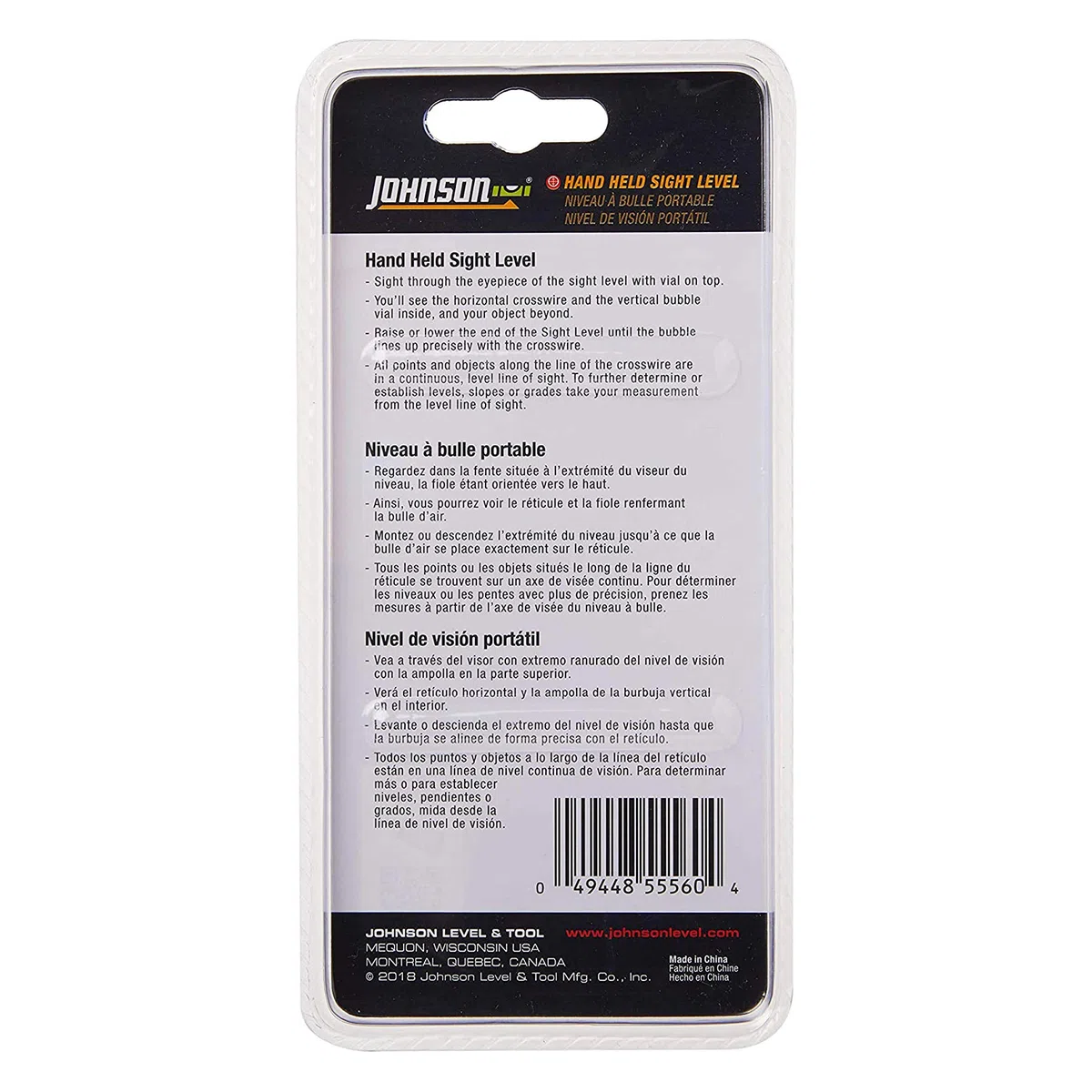 Johnson Level und Werkzeug 80–5556 Contractor Hand Held Sight Level, Orange