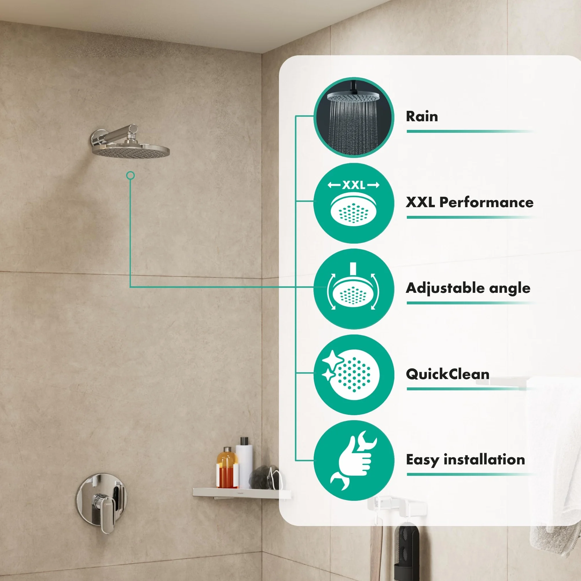 hansgrohe Vernis Blend - Kopfbrause, runde Duschbrause (205 mm), Regendusche mit 1 Strahlart für Wand- oder Deckenmontage, Brausekopf mit Antikalk-Funktion, Chrom, 26271000