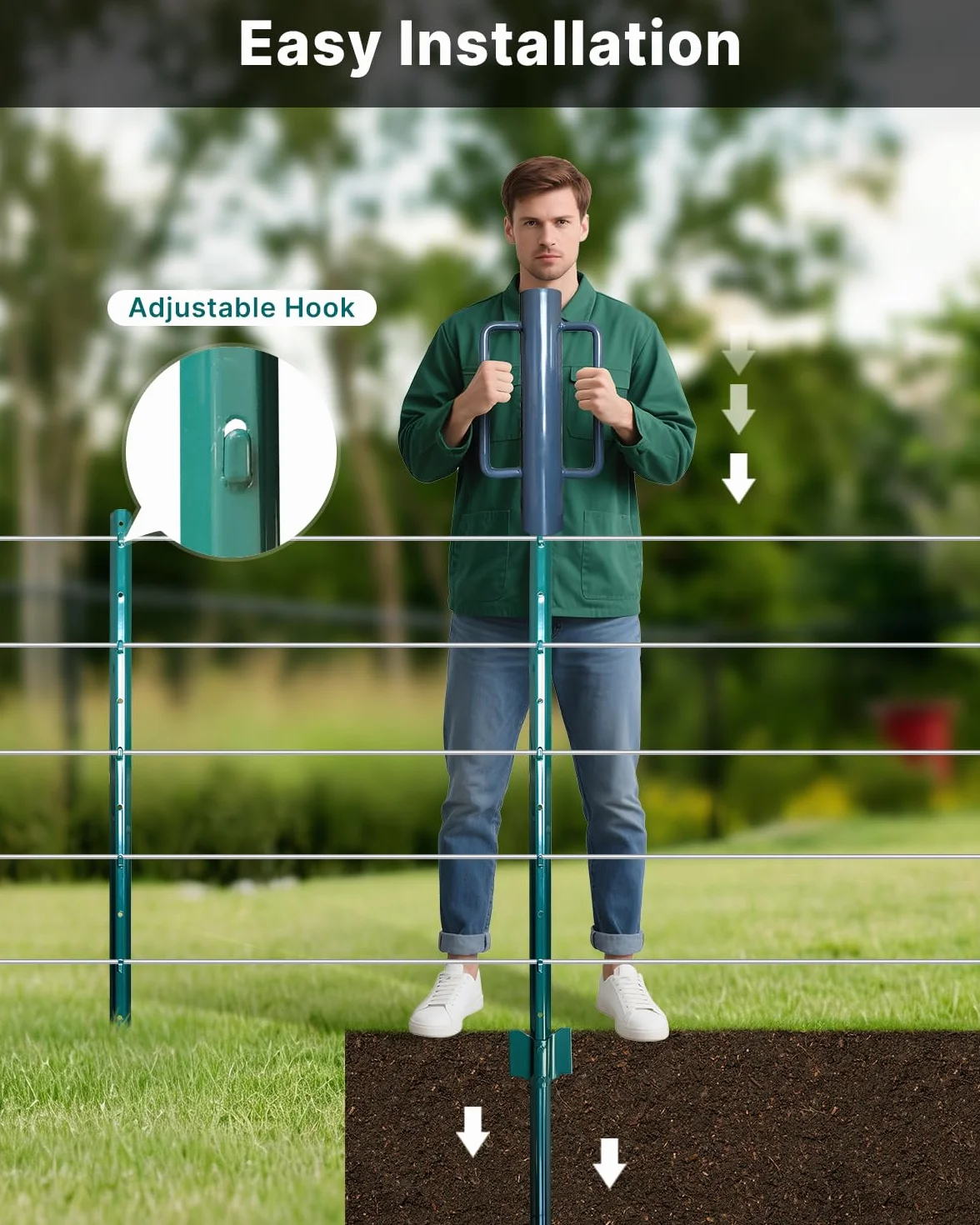 ARIFARO Zaunpfosten 152cm Robuste Metallpfosten, Packung mit 10, Kein Graben Garten U-Pfosten für Drahtzaun Stahlpfosten für Hof, Outdoor-Draht