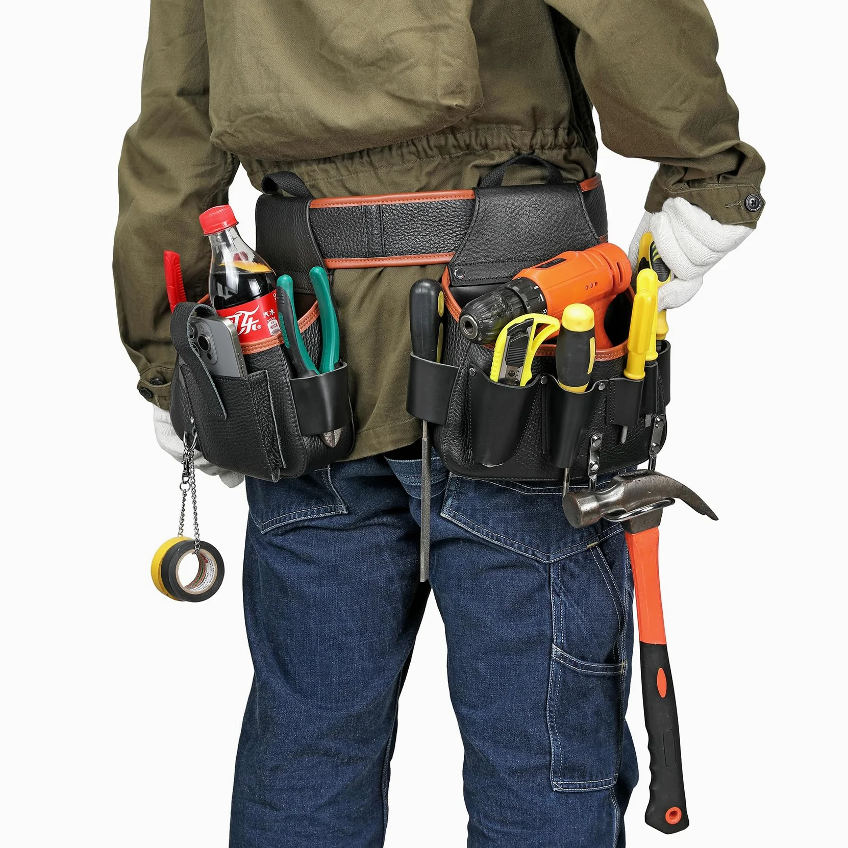 Echtes Leder Werkzeuggürtel mit Hammerhalter für Tischler, Handwerker
