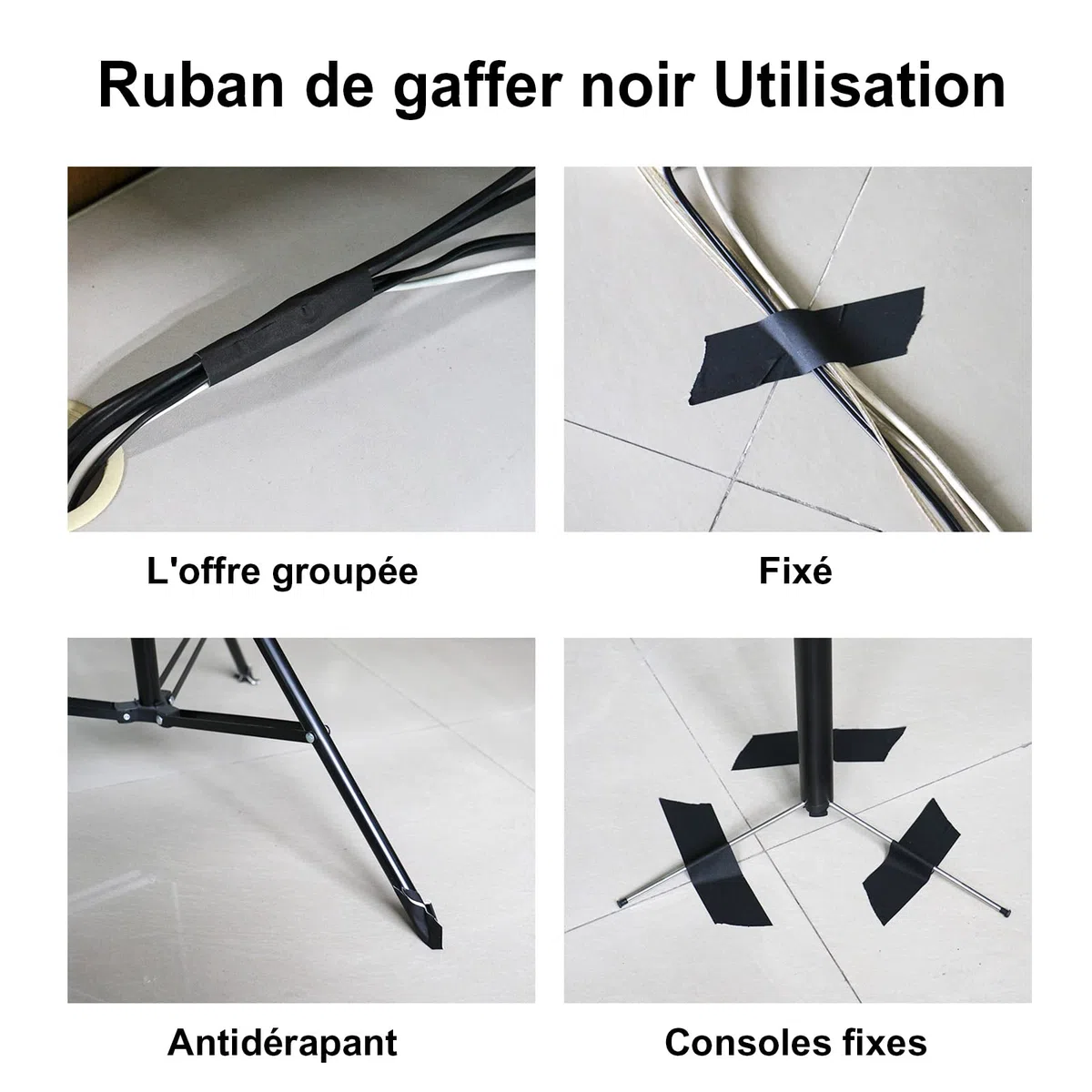 BOMEI PACK Schwarzes Gaffer-Klebeband, 50 mm x 30 m, 2 Stück, matt, Tuban-Stoff, selbstklebend, Gaffers Tape für Kabel, Fotografie