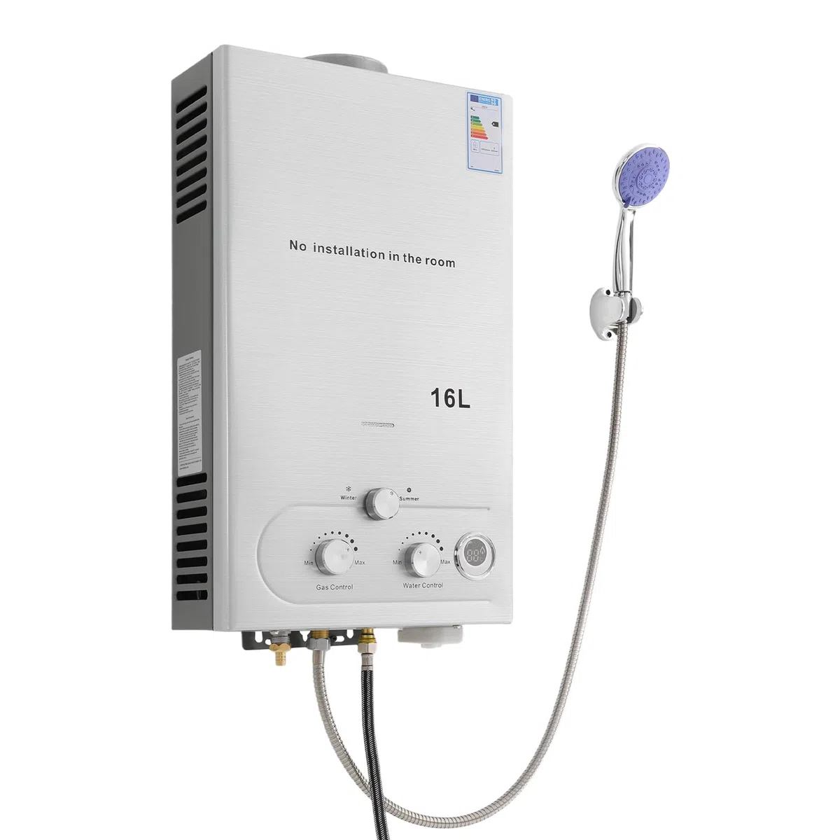 16L Gas Durchlauferhitzer mit Duschkopf 32KW LPG Warmwasserbereiter Super Niedrigem 0,15 bar Startwasserdruck für Zuhause Wohnmobile Kabinen