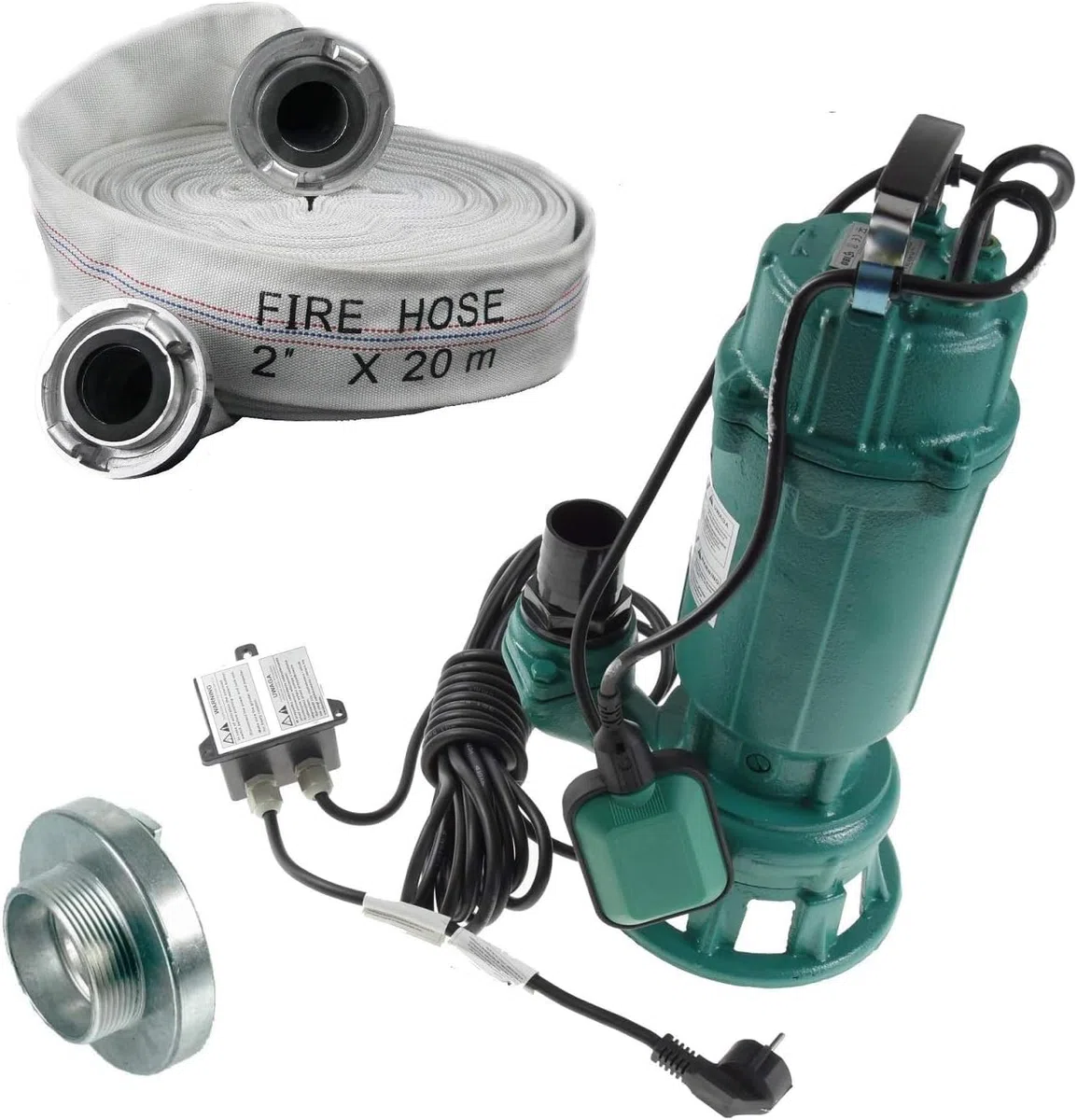 Tauchpumpe 1500W IBO 1,5 kW mit Zerkleinerer + 2" Storz C + 20m Schlauch - Pumpe, Wasserpumpe, SCHMUTZWASSERPUMPE, SCHNEIDWERK, FÄKALIENPUMPE mit Bauschlauch