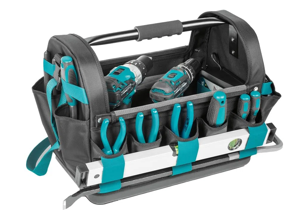 Makita E-15403 Werkzeugtasche offen, stabiler Handgriff aus Metall und Schultergurt, viel Stauraum, wasserdichter verstärkter Boden, 29 Liter Fassungsvolumen, Polyester, 490 x 310 x 365 mm (LxBxH)
