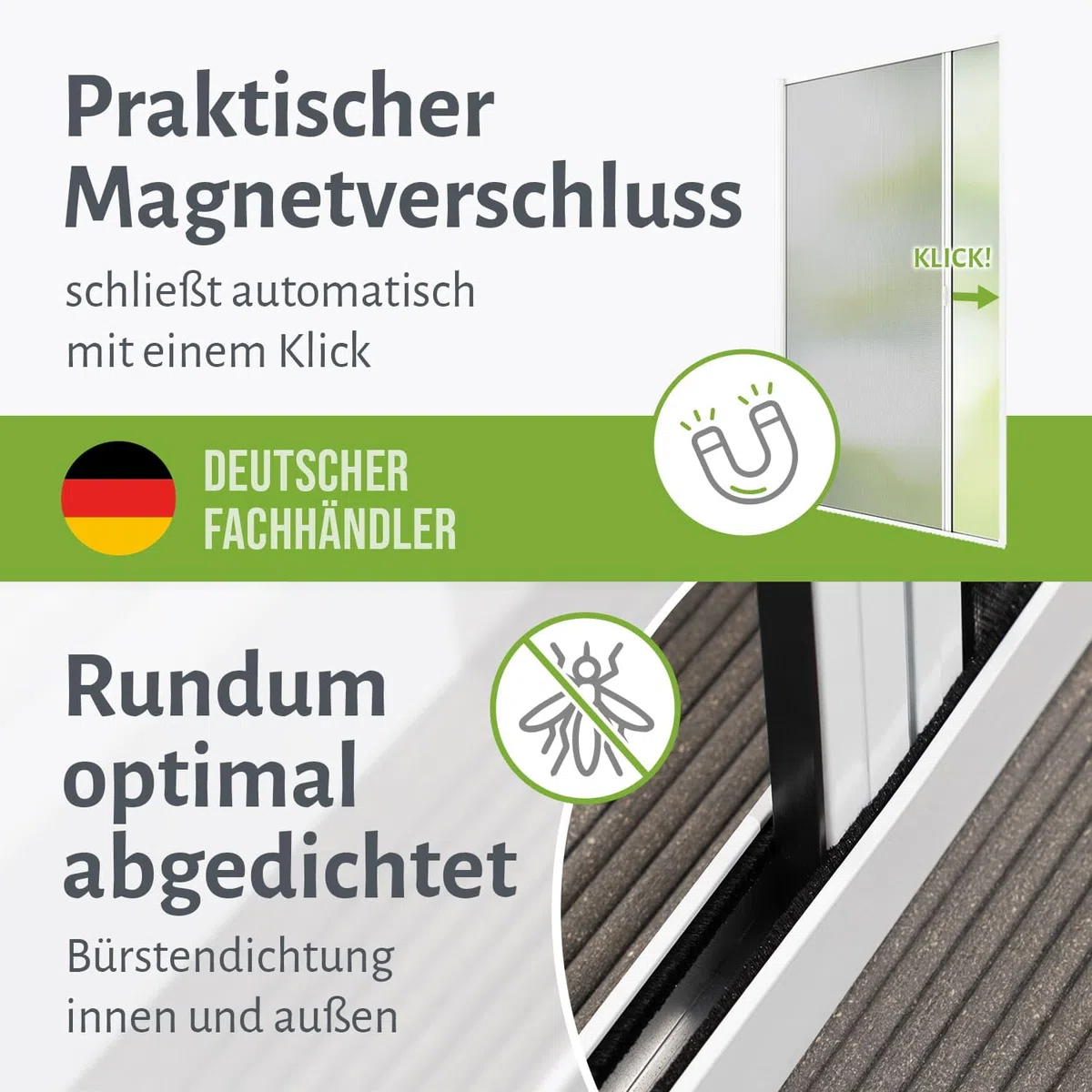 empasa Insektenschutz Fliegengitter Tür Rollotür Insektenschutzrollo FLASH Schiebetür Rollo ausziehbar, individuell zuschneidbar, Farbe:weiß, Größe:125 x 220 cm