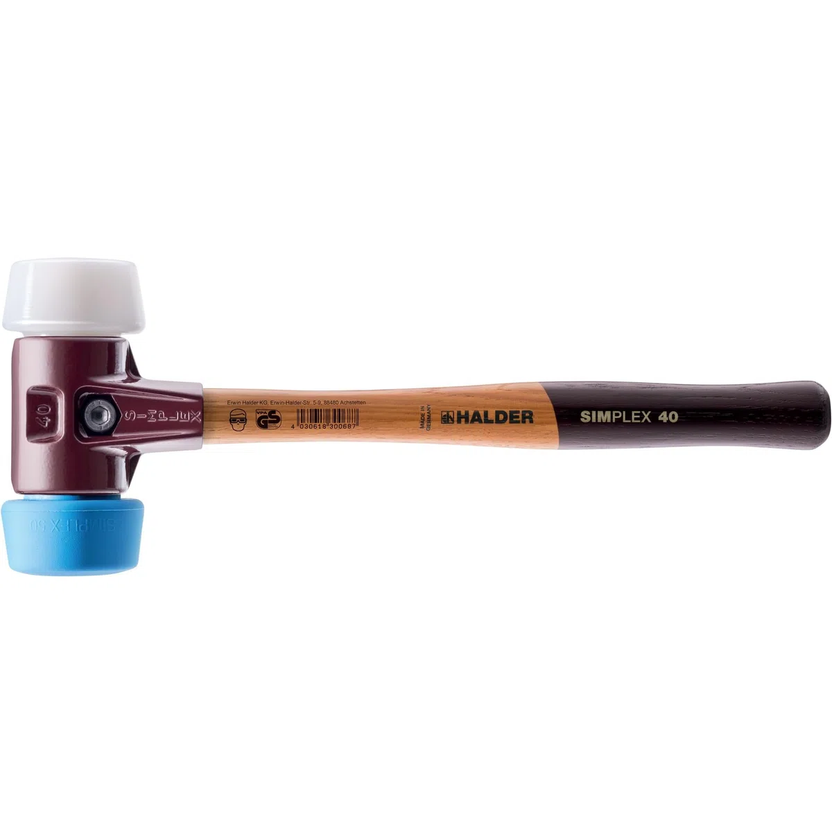 SIMPLEX-Schonhammer, TPE-soft/Superplastik; mit Tempergussgehäuse und hochwertigem Holzstiel | D=50 mm | 3017.051