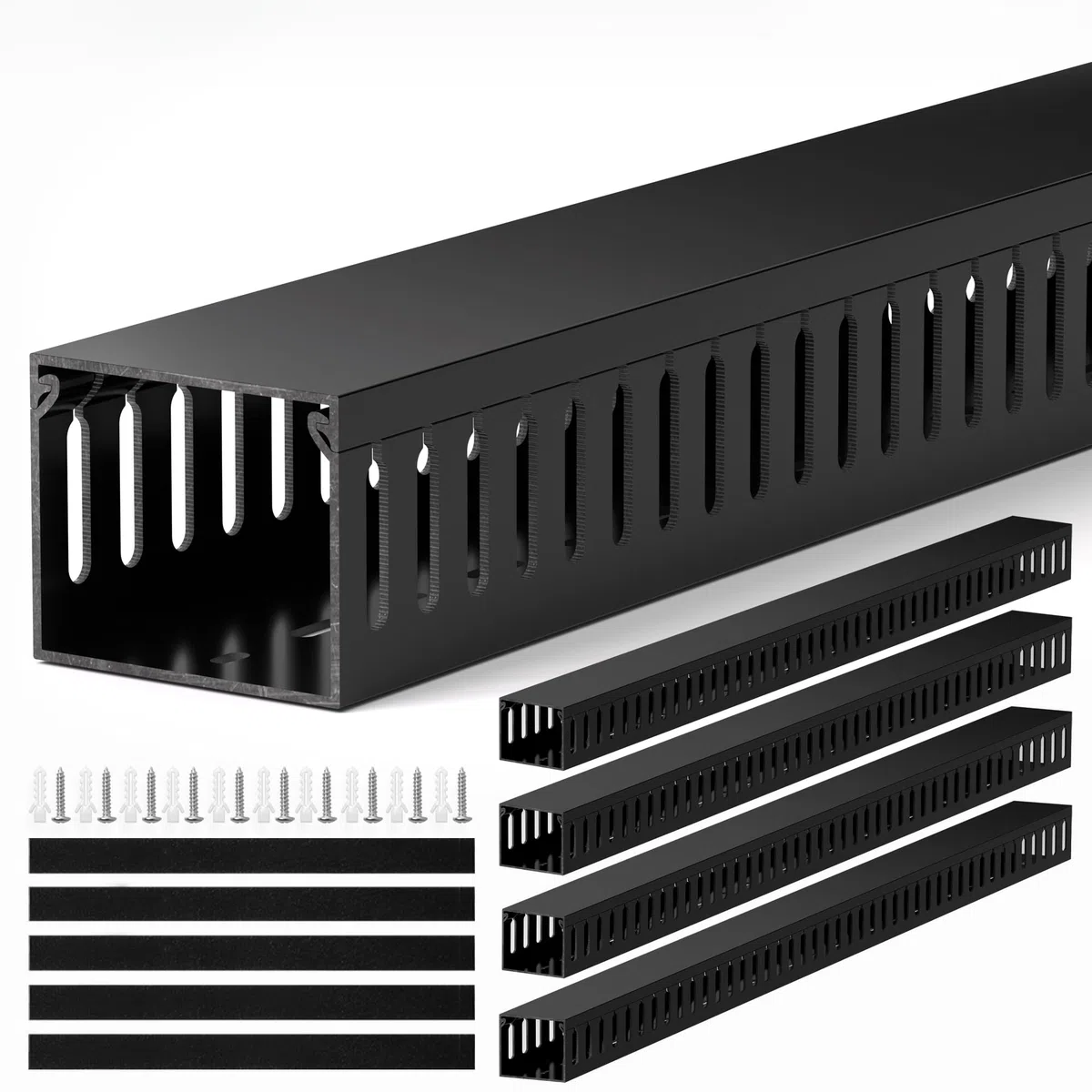 ZhiYo Kabelkanal schwarz 240cm - Serverrack-Set mit 4x60cm Verdrahtungskanal | Sicherer PVC-Kabelkanal H5xB6cm für Schreibtisch/Netzwerk - Offene Kabelrinne mit Stecksystem