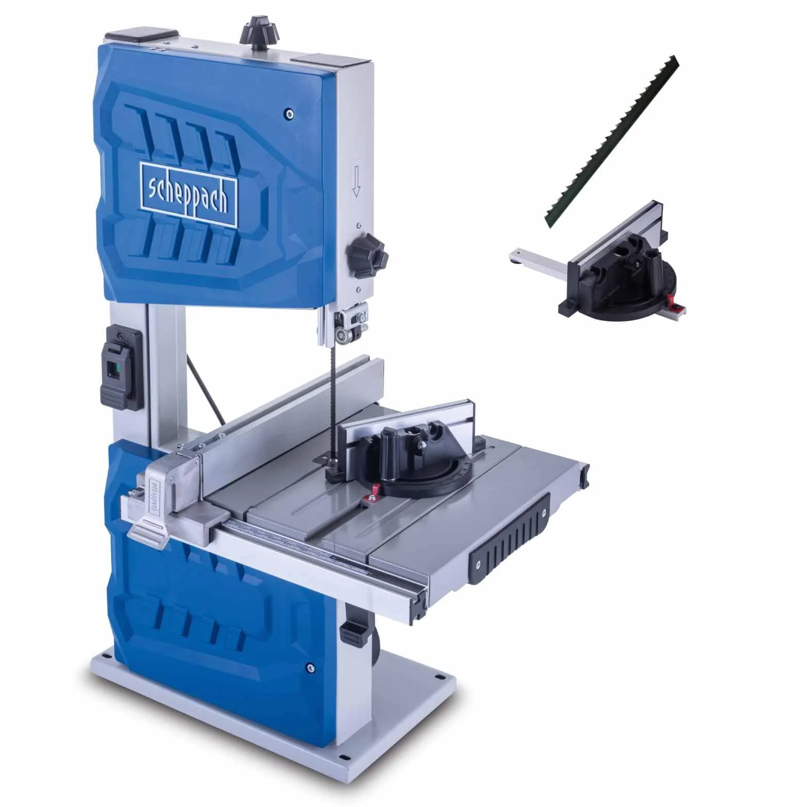 Scheppach Bandsäge HBS261 mit 2 Schnittgeschwindigkeiten 720 & 1000 m/min | Durchlasshöhe/breite 130/245mm | Tischverstellung 0-45° | inkl. Sägeband, Parallelanschlag, Querschneidlehre & Schiebestock