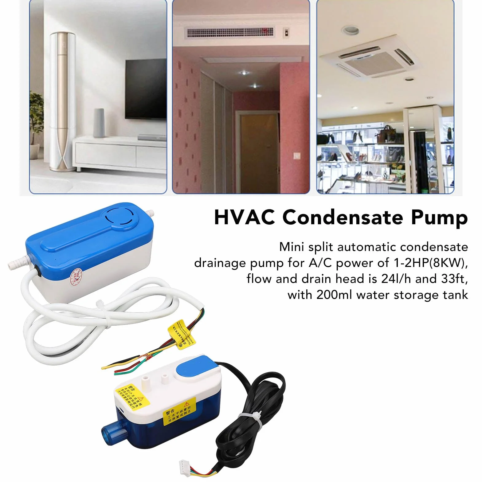 Automatische Klimaanlagen-Kondensatpumpe, Umweltschutz, Mini-Split, 3 W, AC110–240 V, 24 L/h, Extrem Leise HVAC-Kondensatpumpe für Ofen