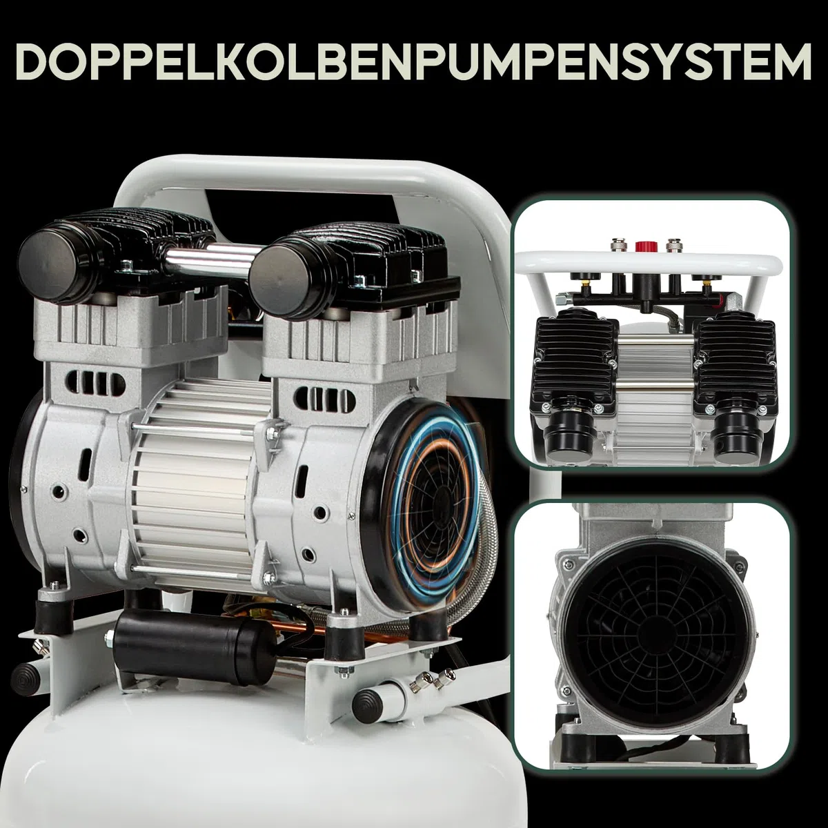 LUXOAK Vertikaler Luftkompressor 75L, 8 Bar 1340W / 1.8 PS, Ölfreier Doppelzylinder Flüsterkompressor mit Rädern – Leise & mobil für Werkstatt und Garage