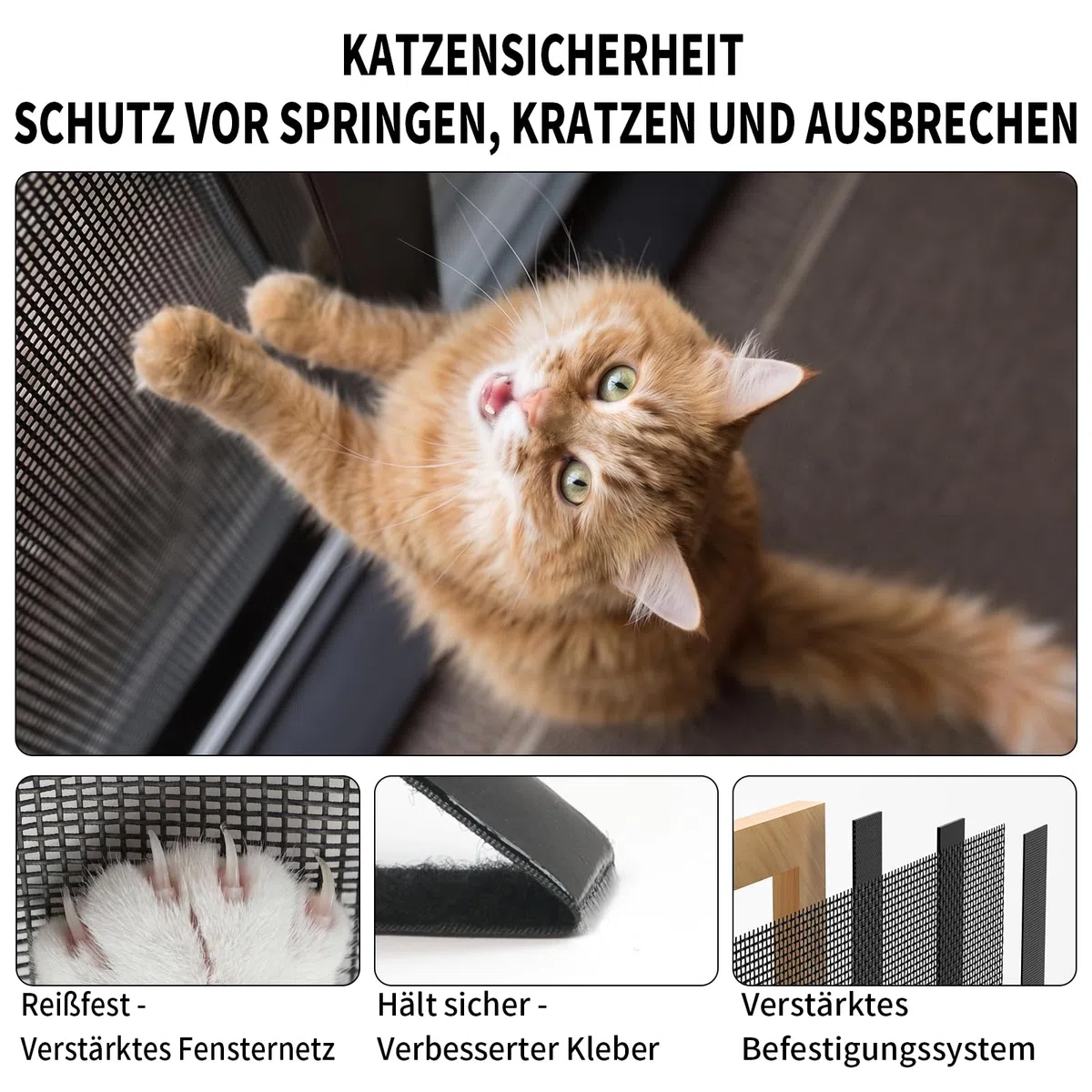 BKSAI Katzennetz Fenster Fliegengitter Katzensicher Katzengitter Ohne Bohren Katzennetz Kratzfest Katzenschutz Fenstergitter Stabil für Fenster Dachfenster Balkontür 130X150CM