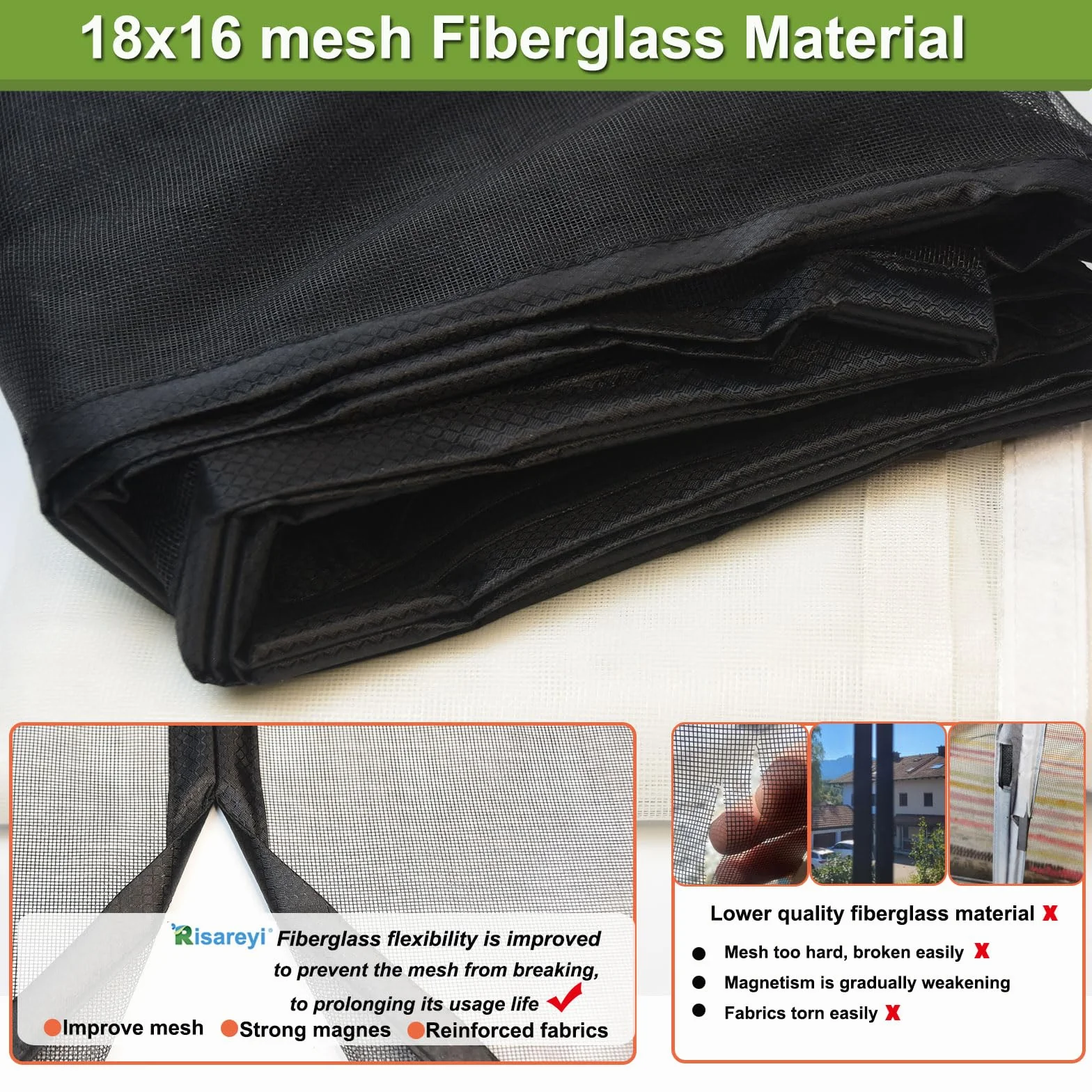 Risareyi Fiberglas Fliegengitter Balkontür 100x205cm, Schwarz Moskitonetz Tür Verstärkt Fliegengitter Tür Magnet Insektenschutz Balkontür Ohne Bohren für Haustür Terrassentür