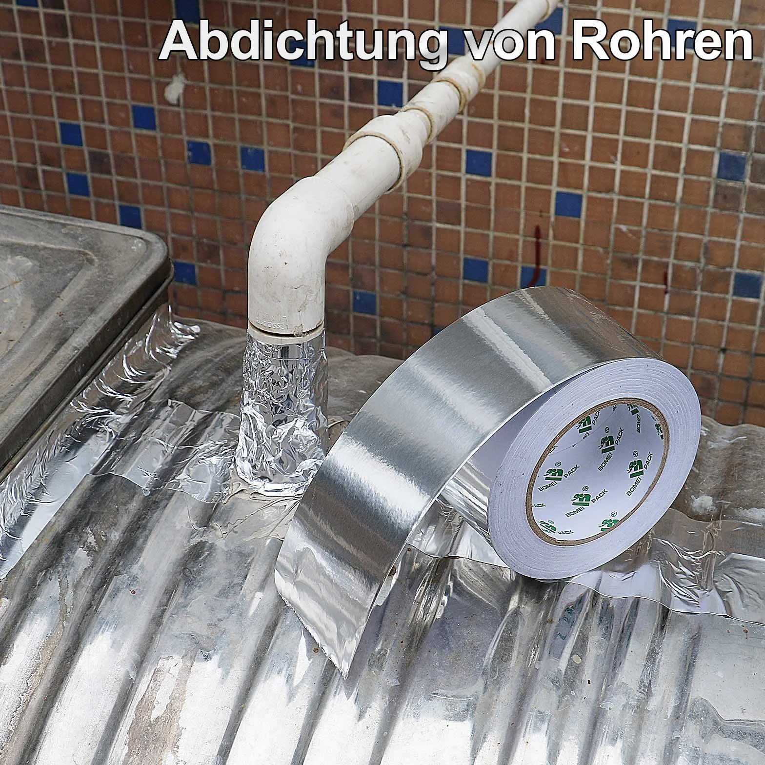 BOMEI PACK Aluminium Klebeban 300mm x 50 m, selbstklebendes Alu-Klebeband-Aluband, Wasserdichtes- und hitzebeständiges Band zum Versiegeln, Reparieren und Isolieren
