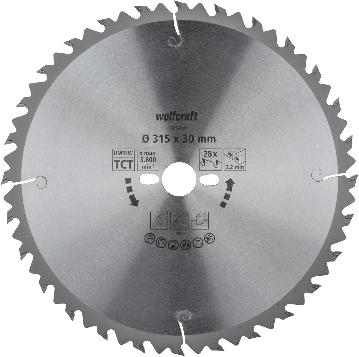 wolfcraft HM Sägeblatt 315 mm für Tischkreissägen - 6664000 - Längs- und Querschnitte mit 28 Zähnen für harte Hölzer - schnelle und mittelgrobe Schnitte