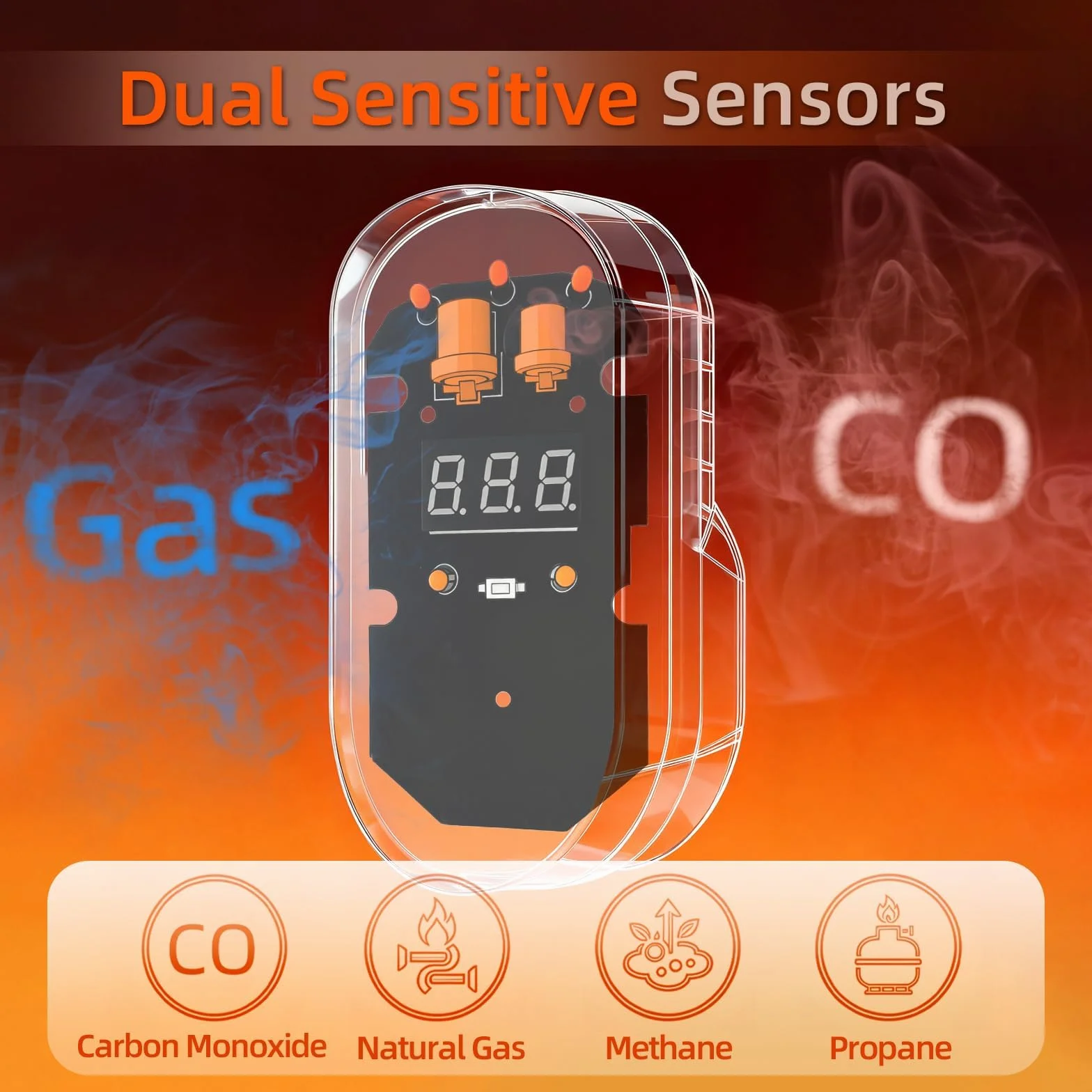 Firlarm Gas und Kohlenmonoxid Melder Haus, Kombinierte Gaswarnmelder & CO Melder mit Stecker und LED-Anzeige, Brennbaren Gasdetektor and CO Warner für Küche, Wohnmobil und Garage