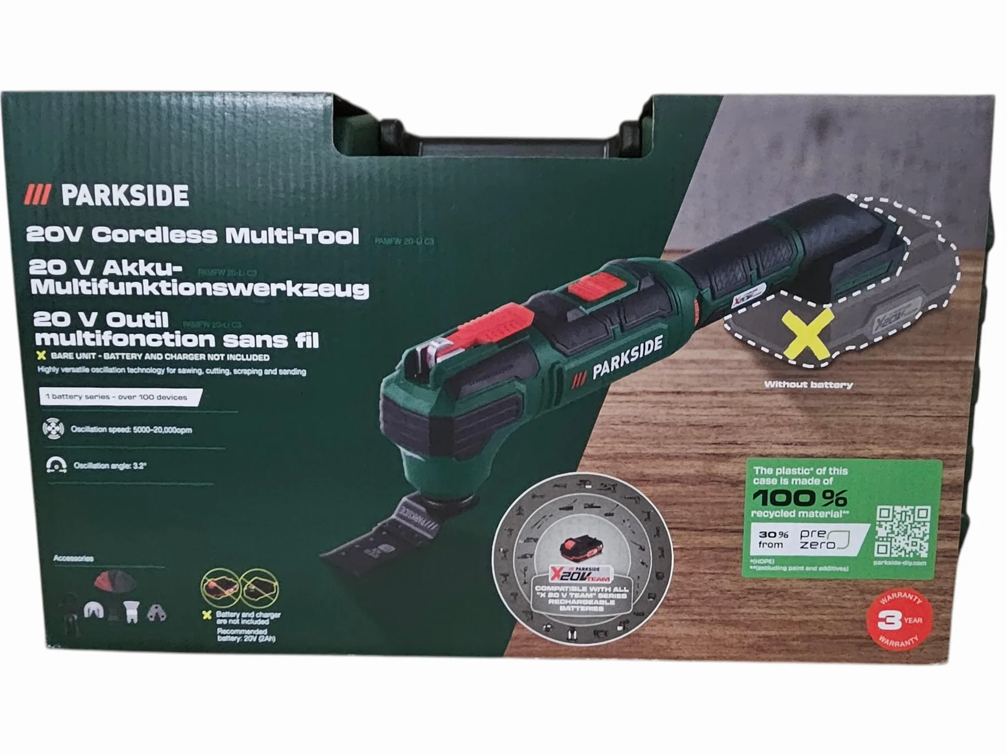 PARKSIDE PAMFW 20-Li 20 V Akku Multifunktionswerkzeug kompatibel Bosch Starlock