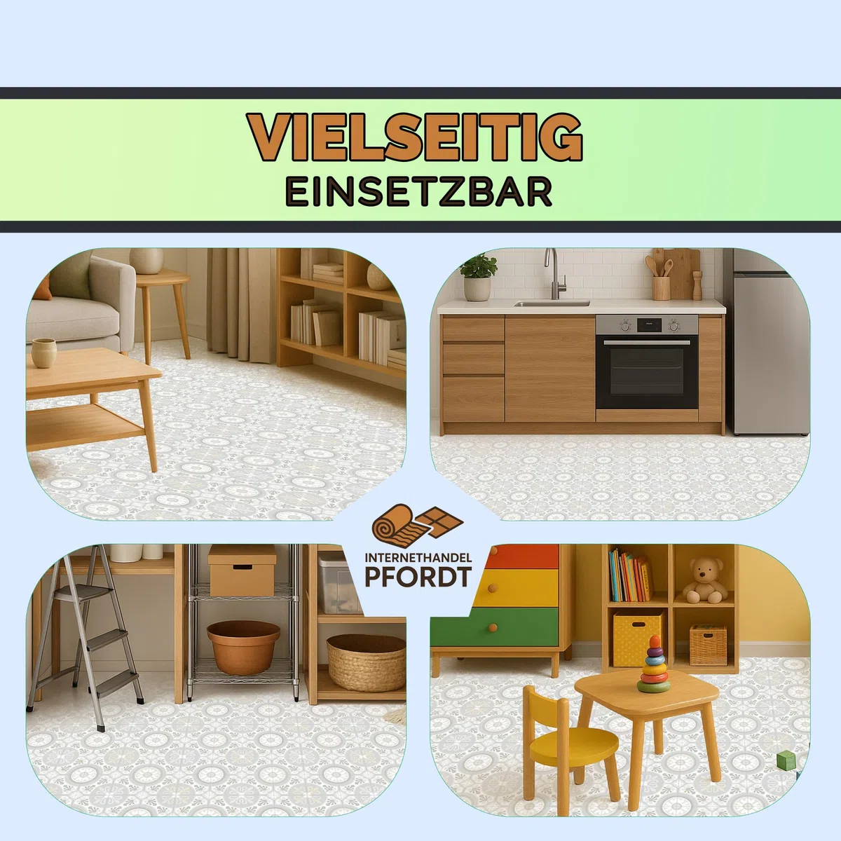 CV Bodenbelag Fliese Lagos, 350x200 cm, pflegeleichter PVC Vinylboden in Fliesenoptik, Meterware für Küche und Wohnzimmer