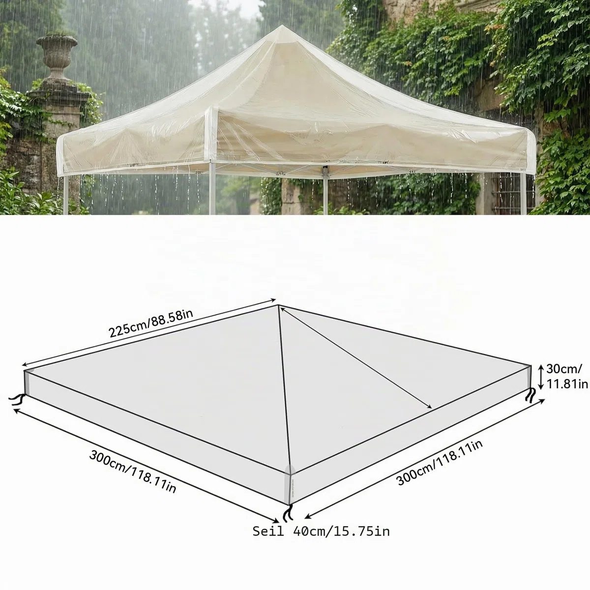 OKYUK Ersatzdach für Pavillon, transparent (klares PVC, 3 x 3 m)