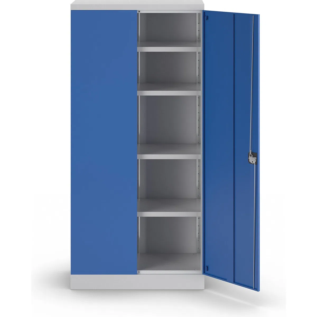 eurokraft | Stahlschrank Nilas | mit 4 Fachböden | HxBxT 1950 x 915 x 421 mm | lichtGrau/Enzianblau